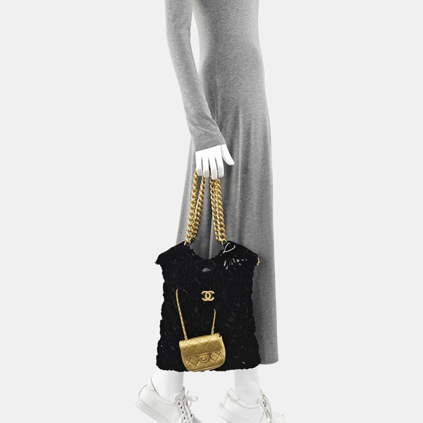 Quilted Velvet Shoulder Bag Black