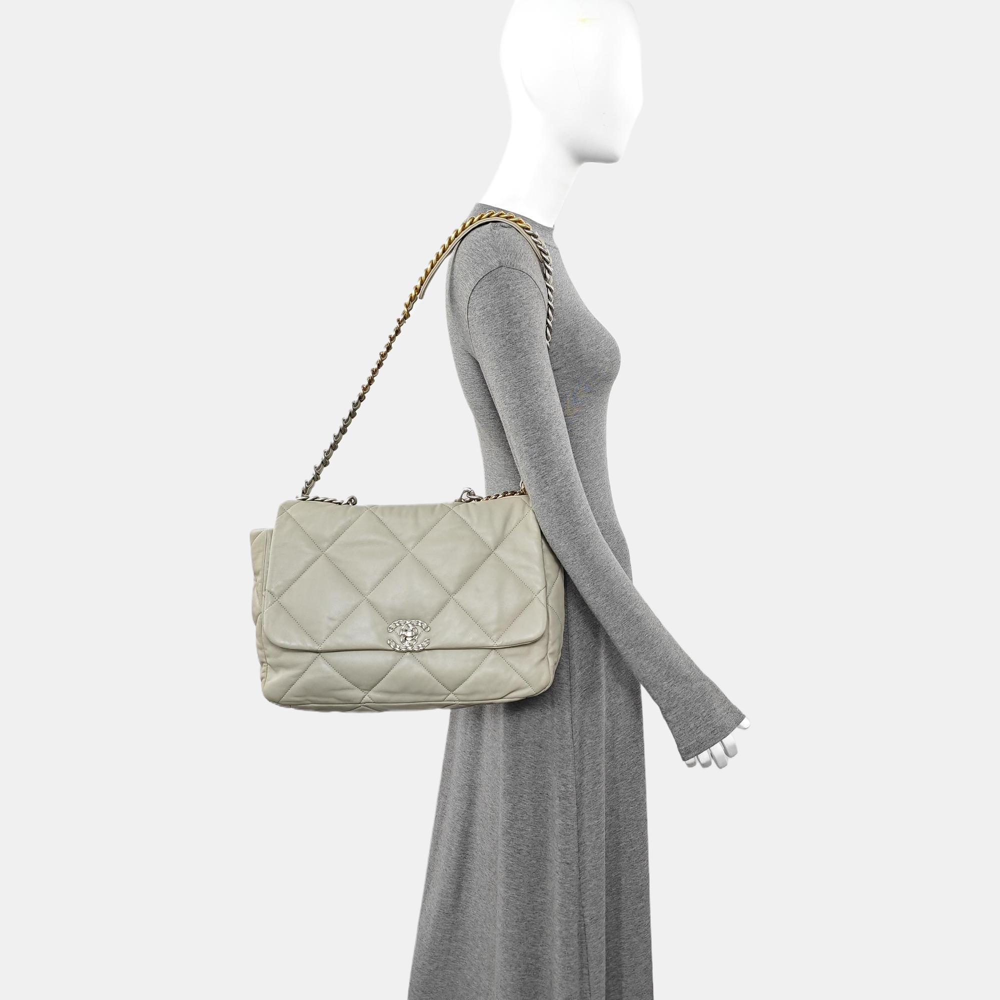CHANEL 19 Maxi Quilted Lambskin Gray
