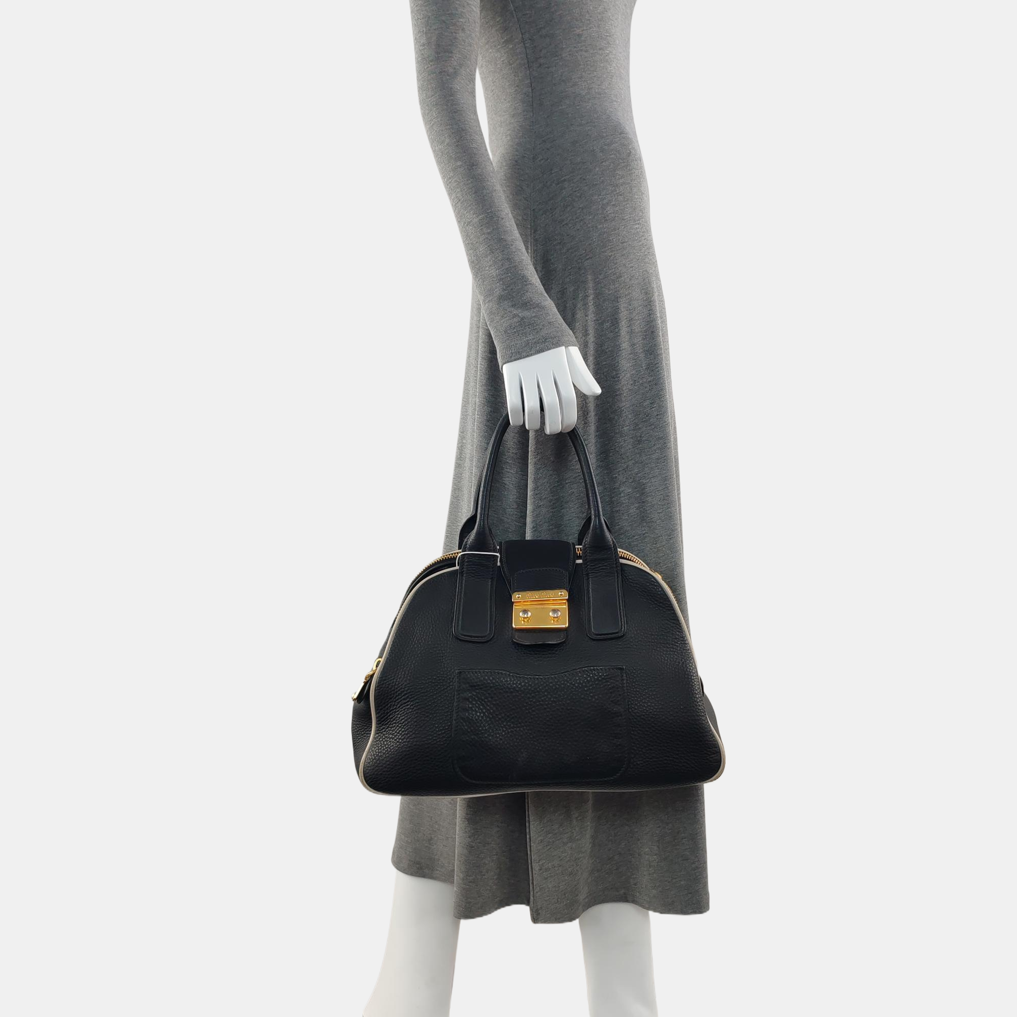 Calfskin Top Handle Bag Black