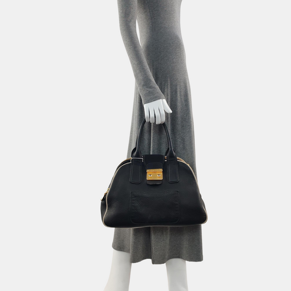 Calfskin Top Handle Bag Black