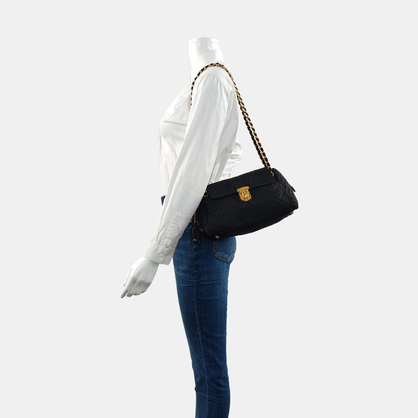 Quilted Nylon Shoulder Bag Black