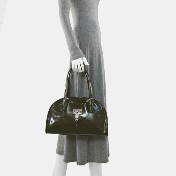Patent Leather Top Handle Bag Green
