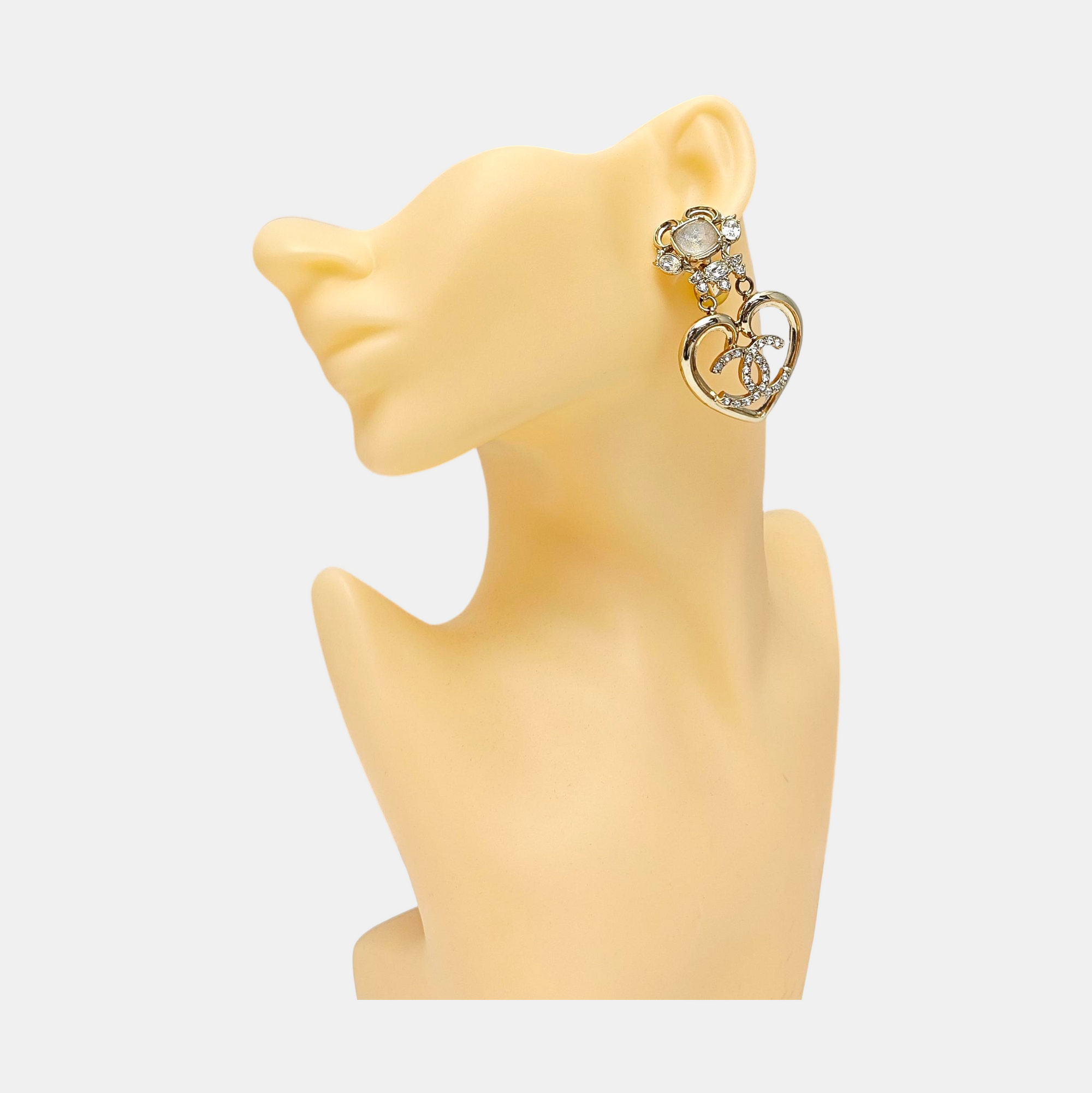 CC Logo Metal Gold Clip On Earrings