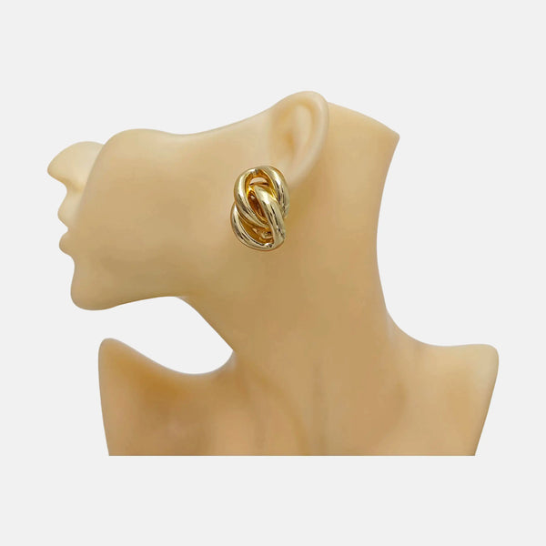 Twist Round Metal Gold Clip On Earrings