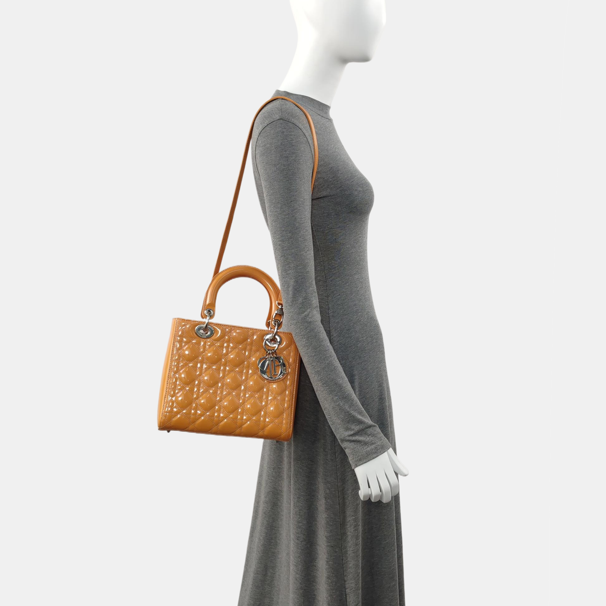 Authenticated pre-owned  Lady Dior Medium Quilted Patent Leather Yellow - Tote Bag at Looply