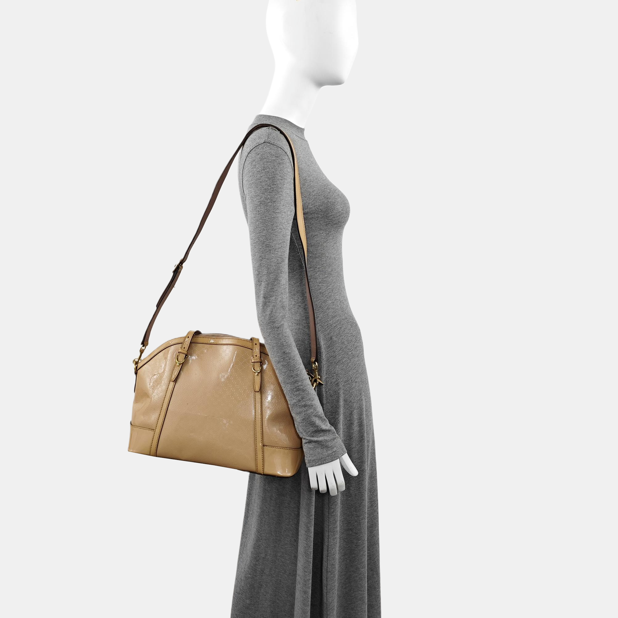 Monogram Patent Leather Shoulder Bag Beige