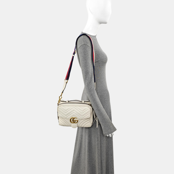 GG Marmont Medium Quilted Calfskin White