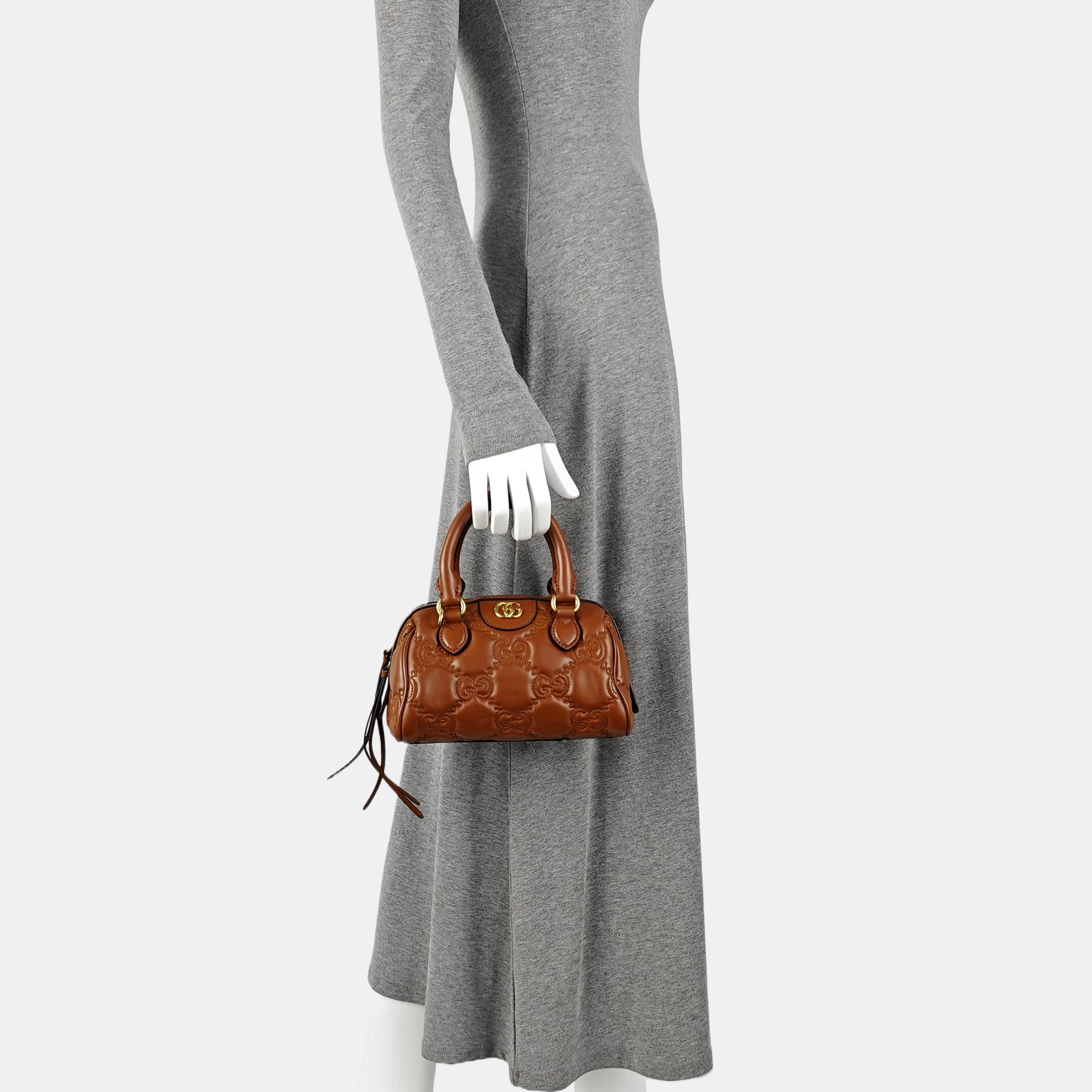 GG Matelassé Mini Quilted Calfskin Brown