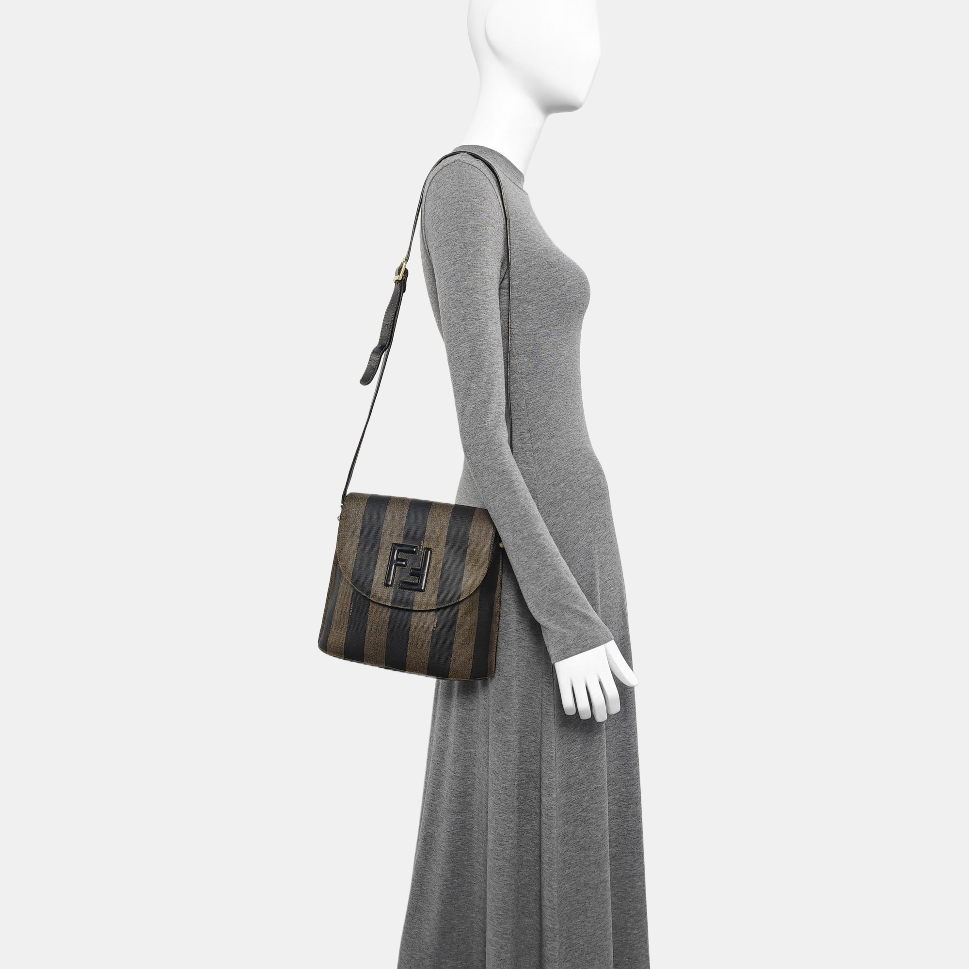 Coated Canvas Shoulder Bag Brown