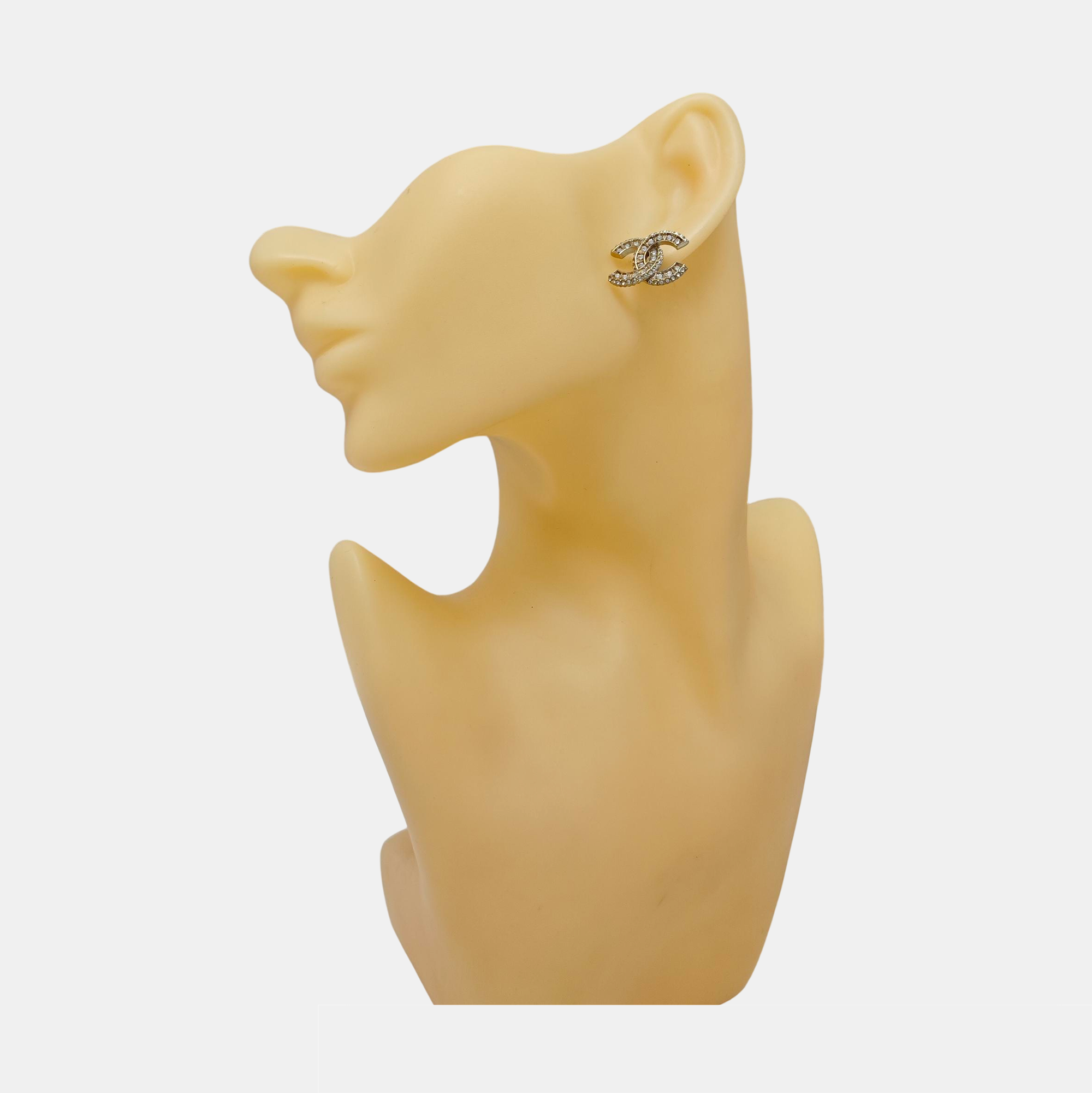 CC Logo Metal Gold Stud Earrings