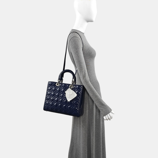 Lady Dior Large Cannage Patent Leather Blue