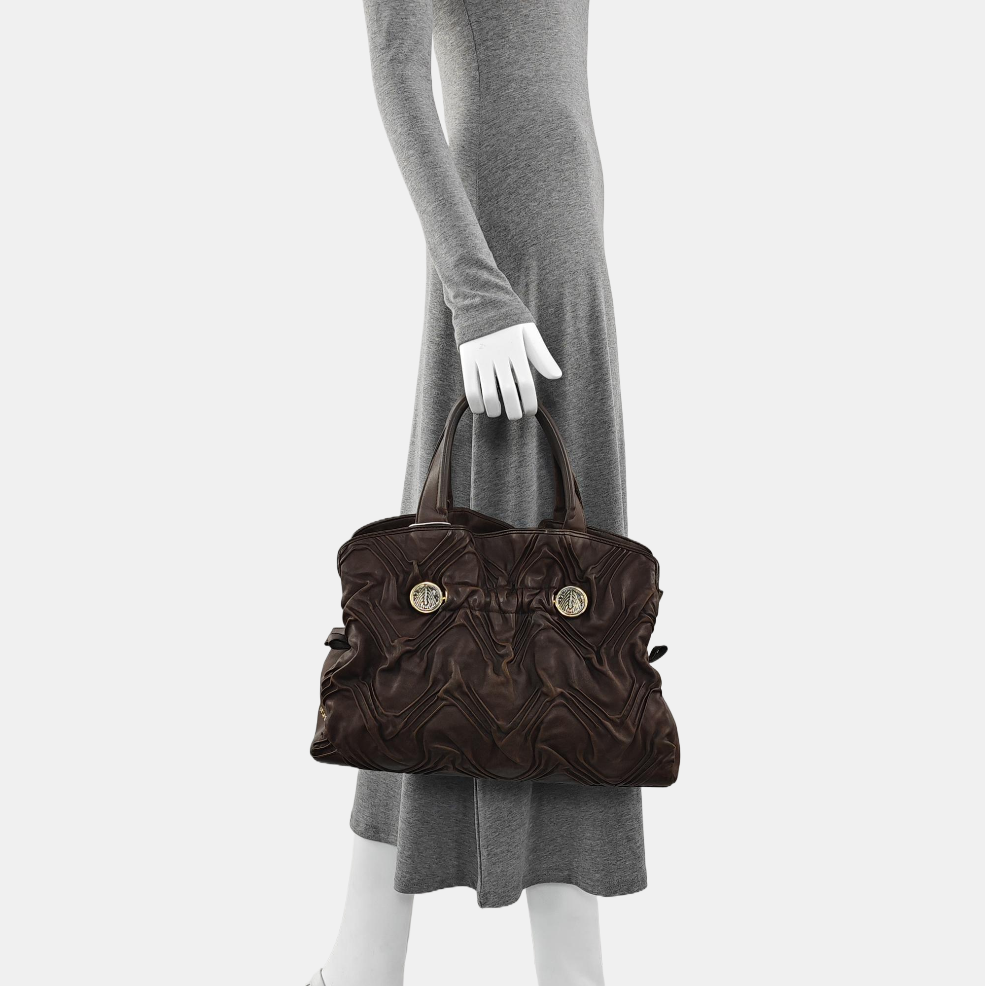 Leather Top Handle Bag Brown