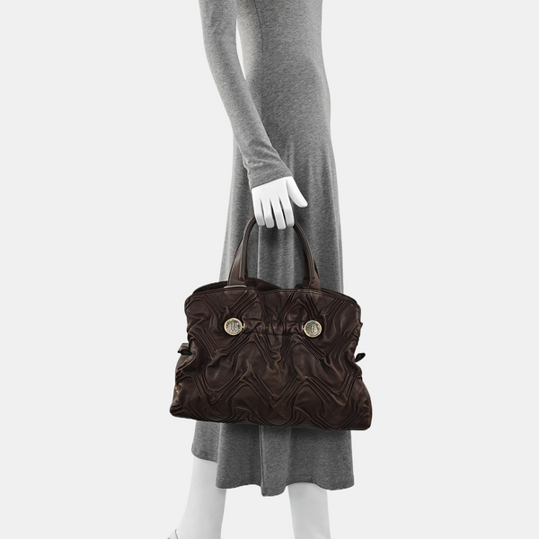 Leather Top Handle Bag Brown