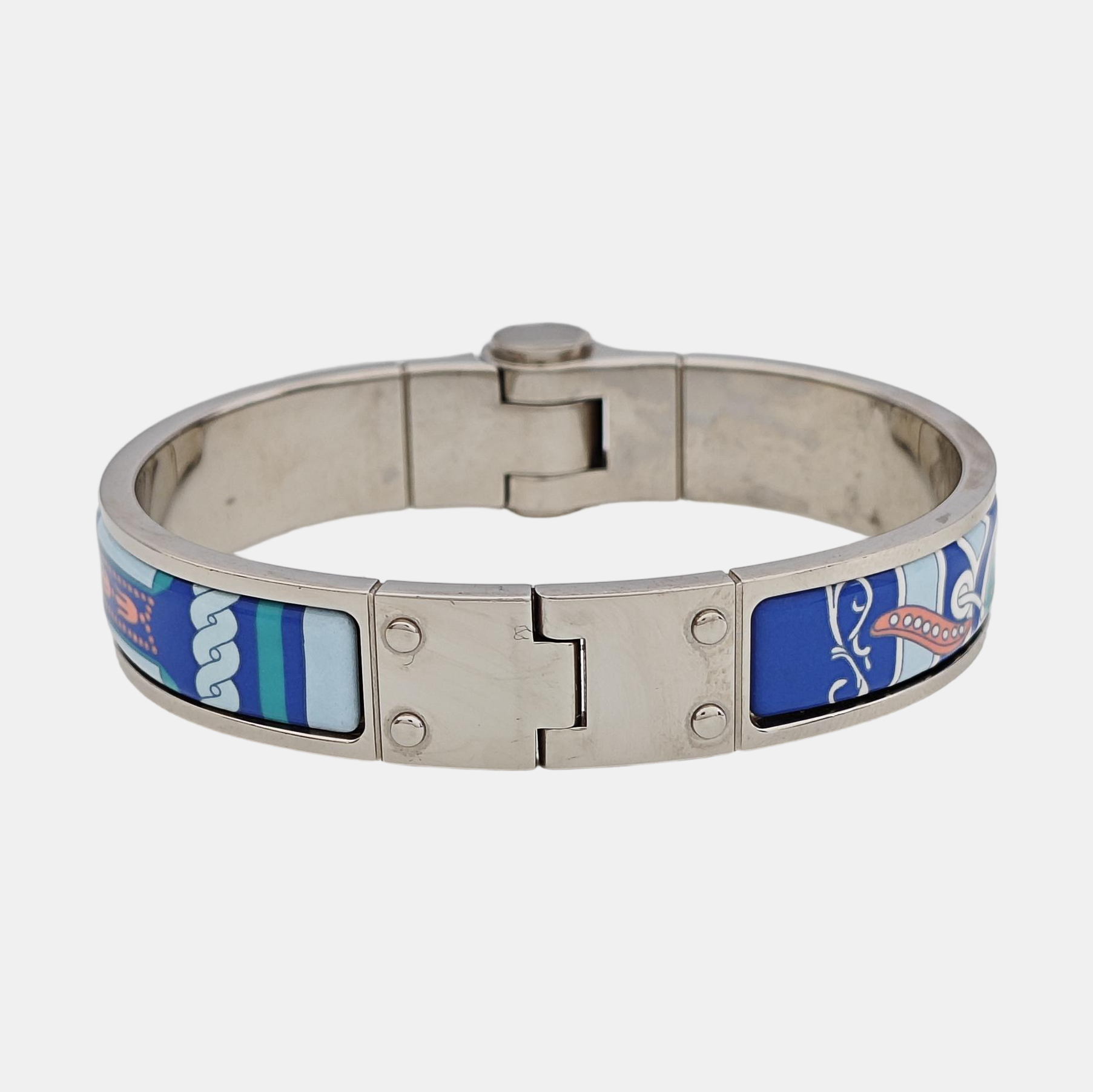 Enamel Hinged Bracelet Metal Silver Bangle