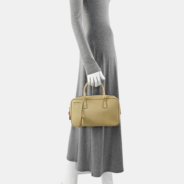 Leather Top Handle Bag Beige
