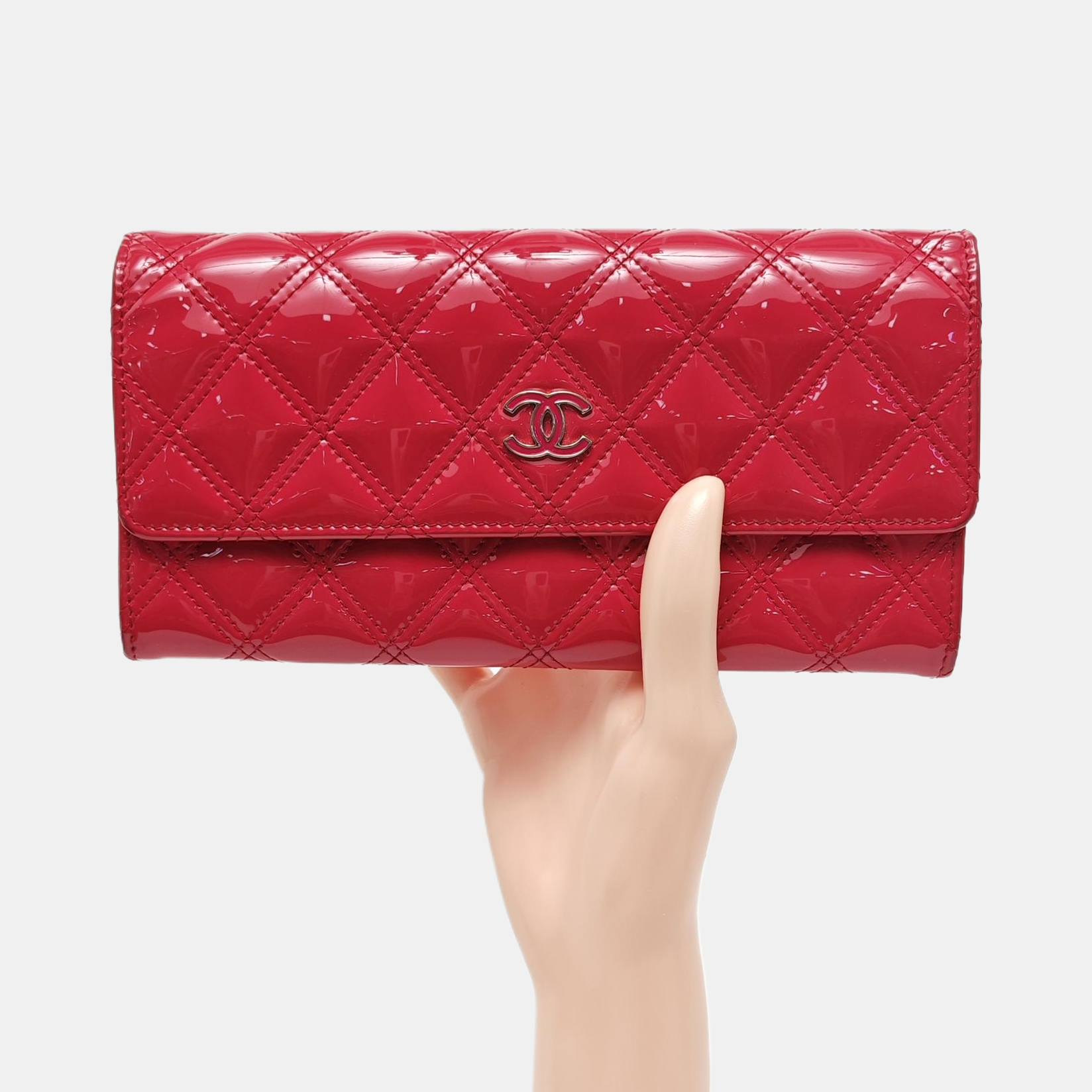 Quilted Patent Leather Wallet Pink