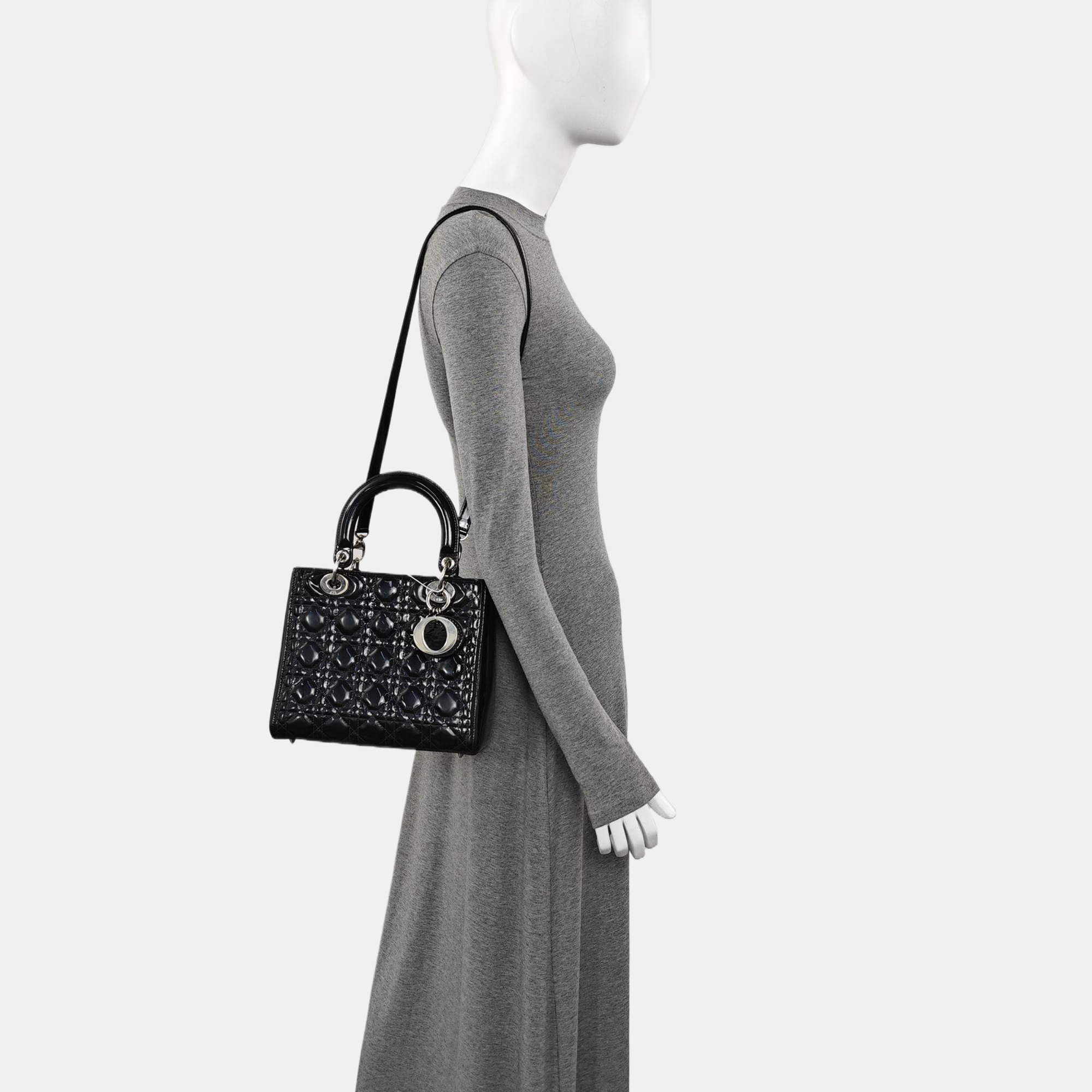 Lady Dior Medium Cannage Patent Leather Black