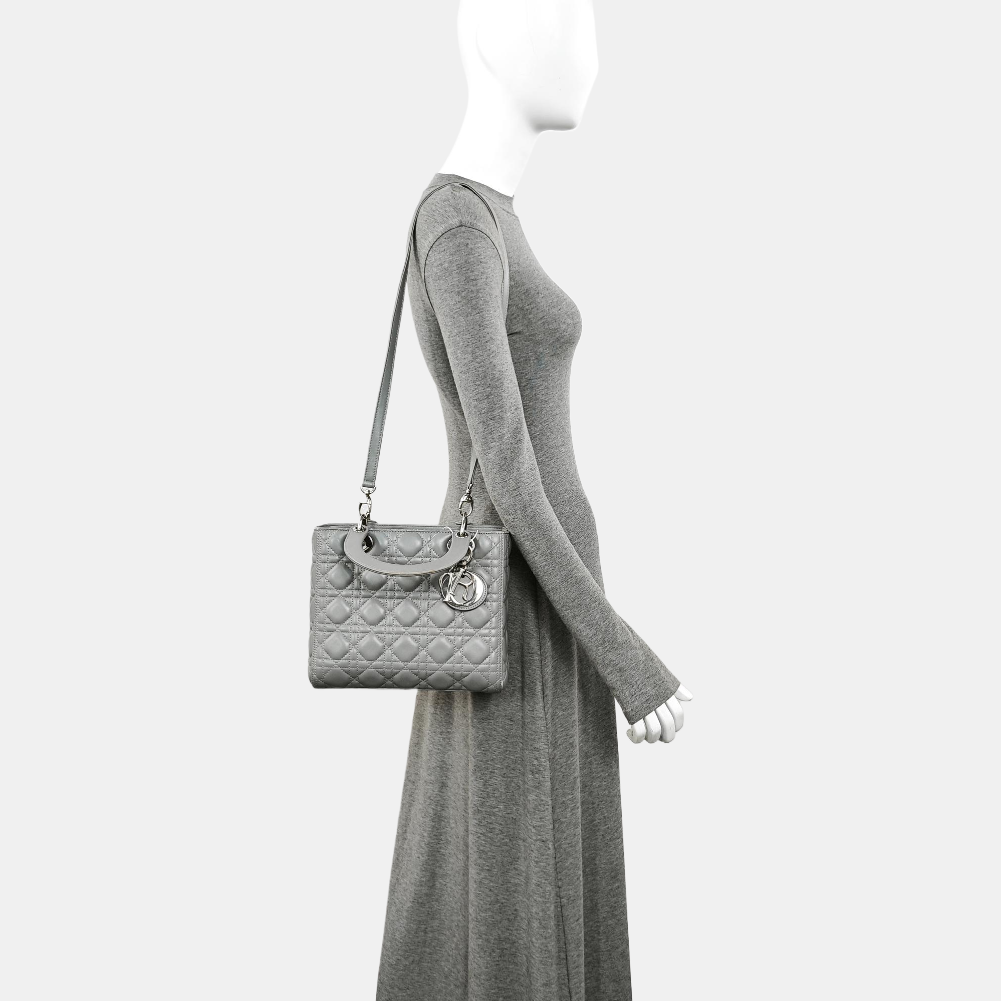 Lady Dior Medium Cannage Lambskin Gray