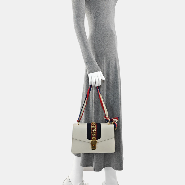 Authenticated pre-owned  Sylvie Small Calfskin White - Top Handle Bag at Looply