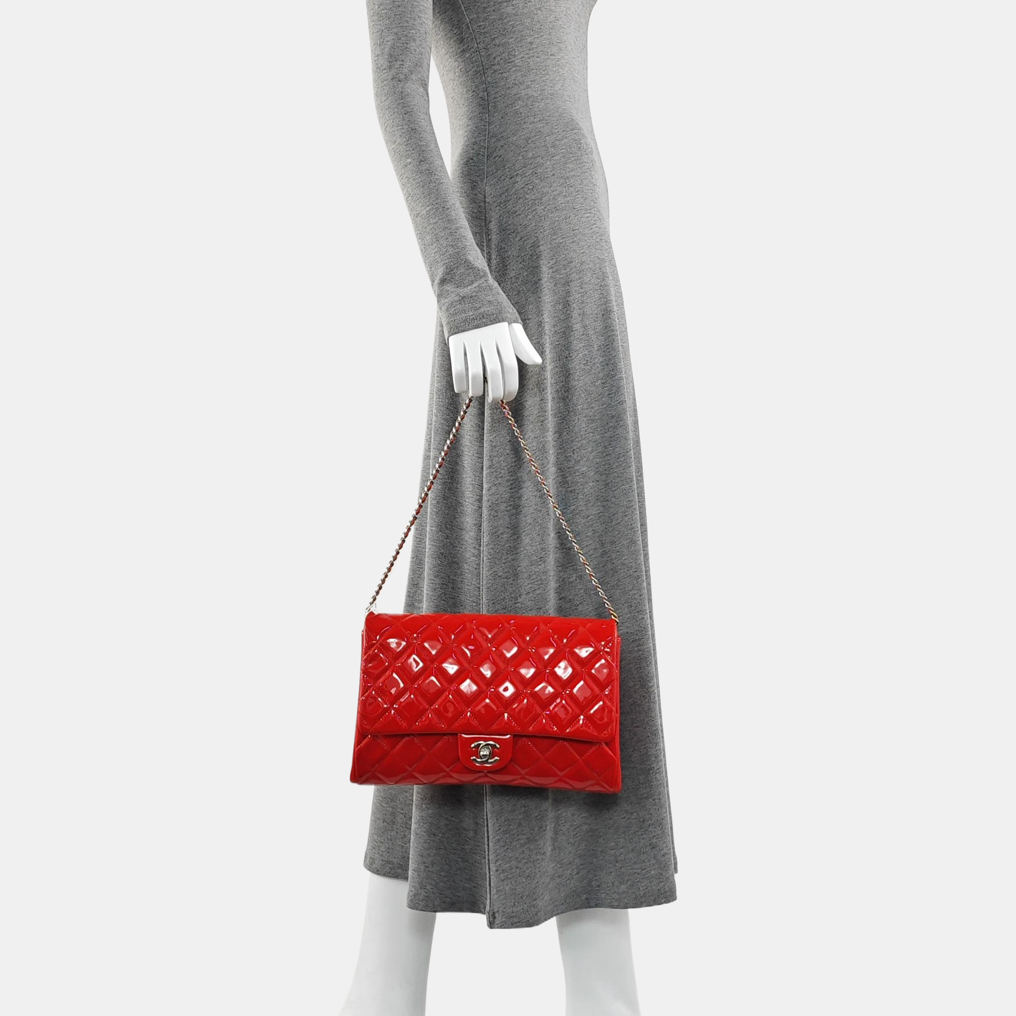 Quilted Patent Calfskin Shoulder Bag Red