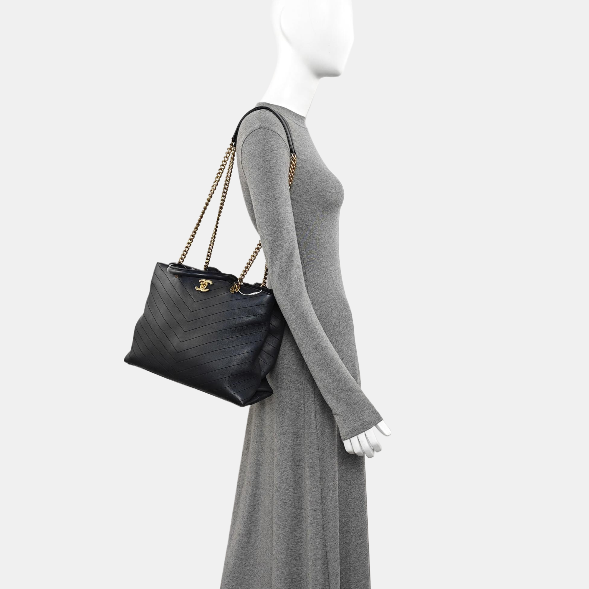 Chevron Calfskin Tote Bag Blue