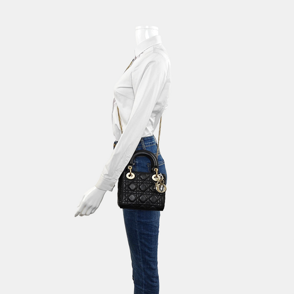 Lady Dior Mini Cannage Lambskin Black