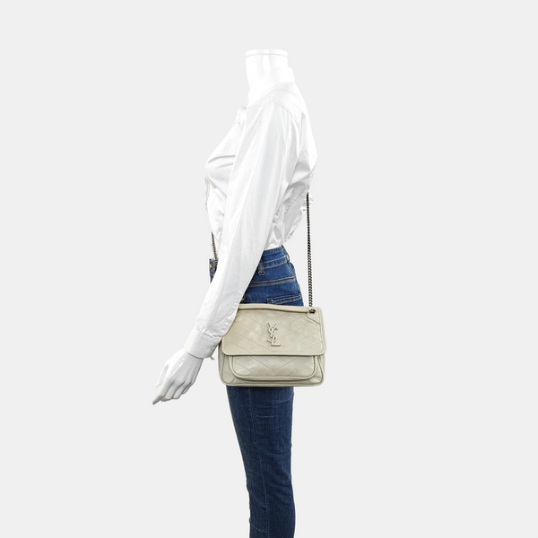 NIKI Small Chevron Calfskin White