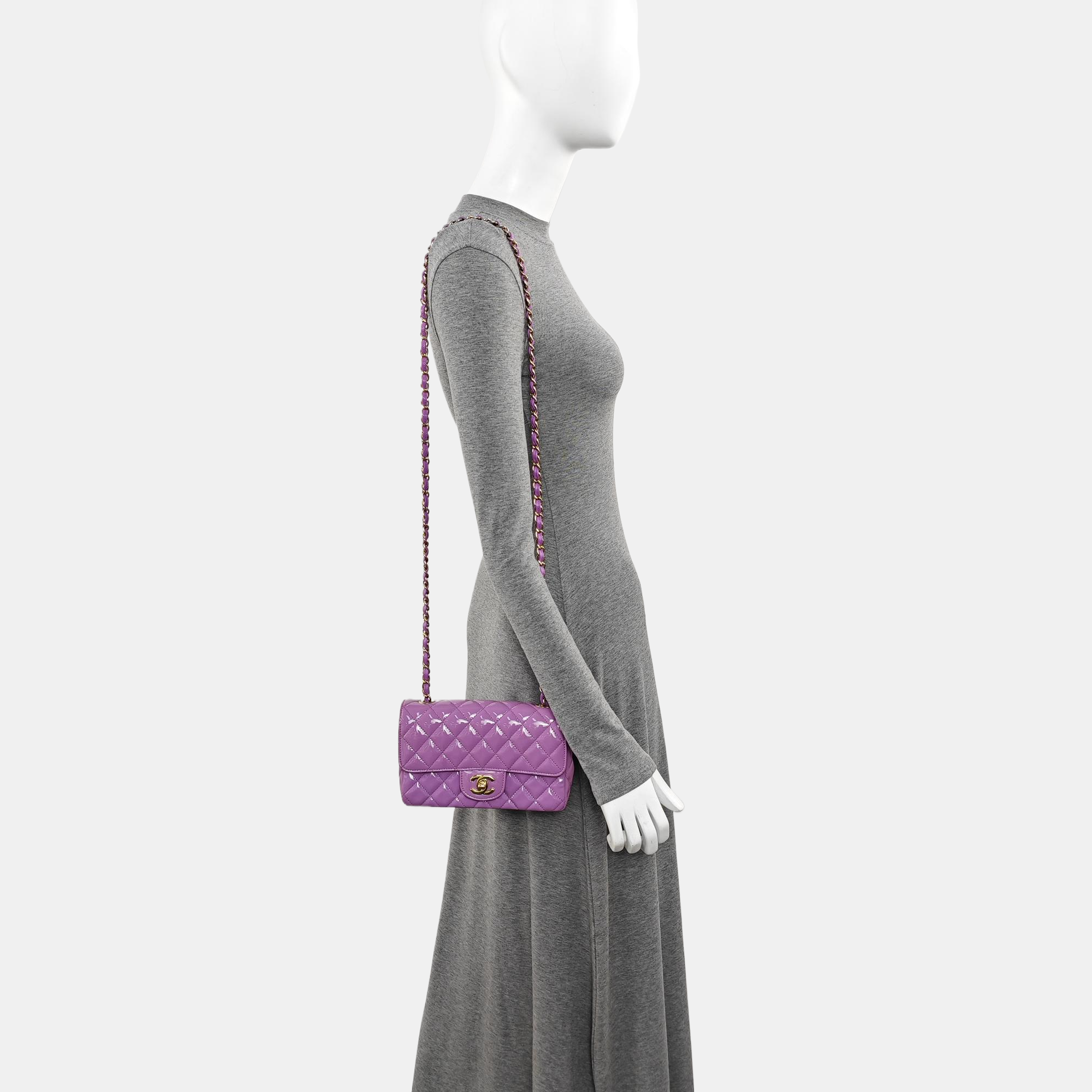 CLASSIC FLAP Mini Quilted Patent Leather Purple