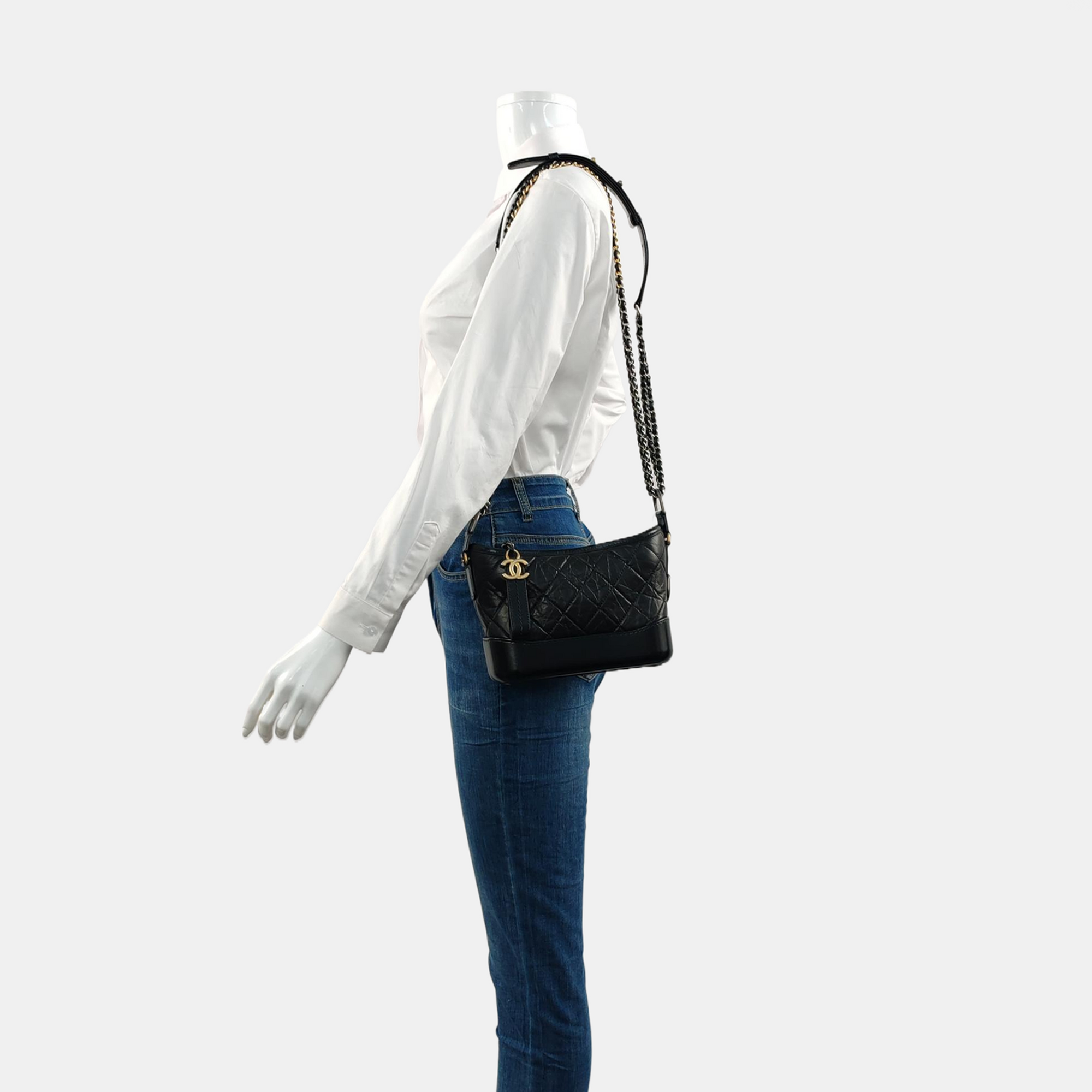 GABRIELLE Small Quilted Vintage Calf Black