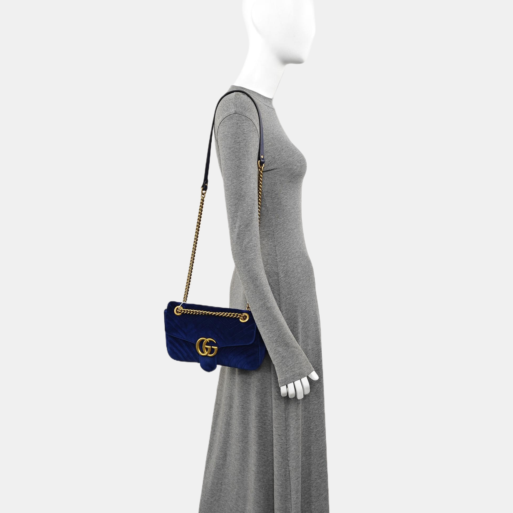 GG Marmont Medium Quilted Velvet Blue