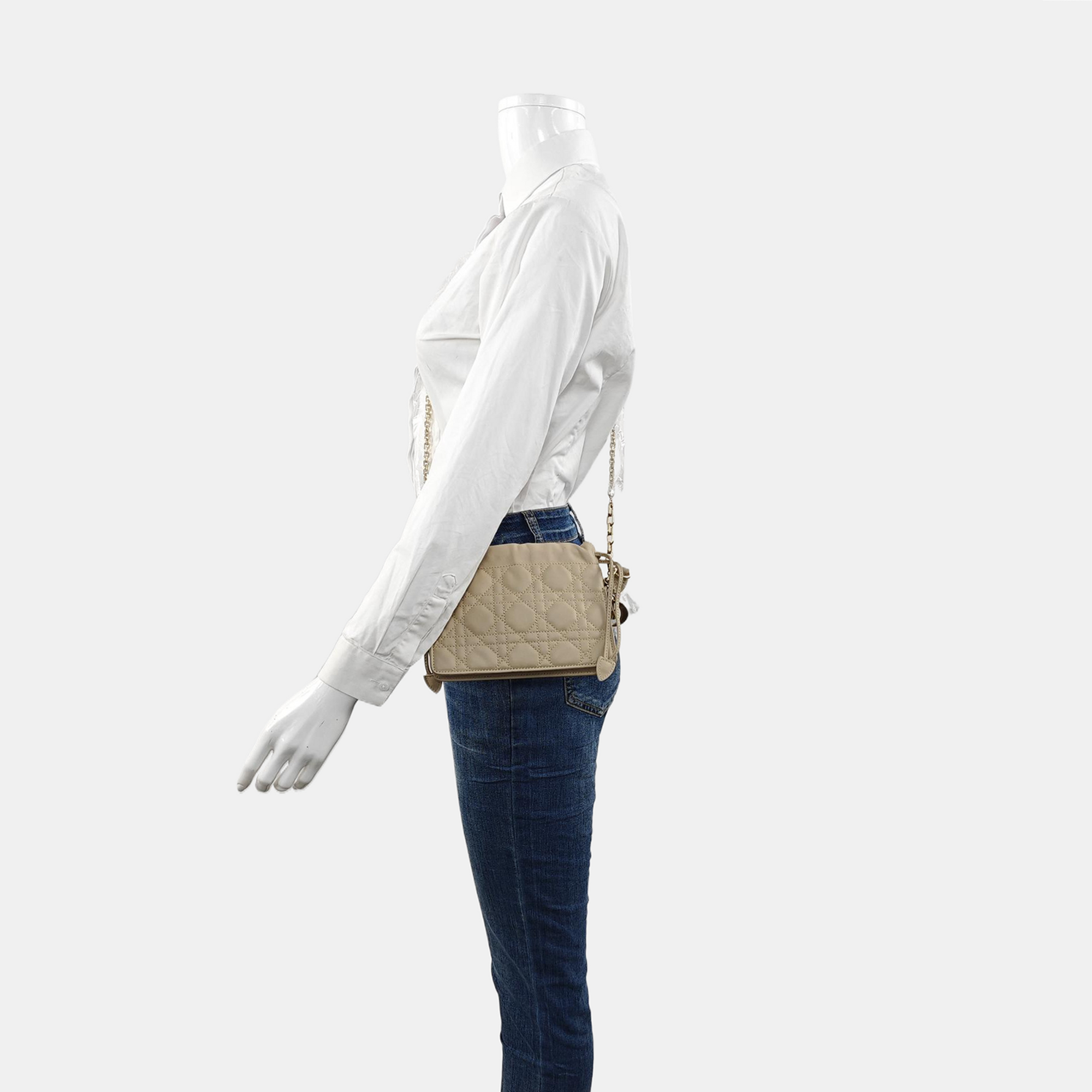 Authenticated pre-owned  Lady Dior Milly Mini Cannage Lambskin Beige - Shoulder Bag at Looply