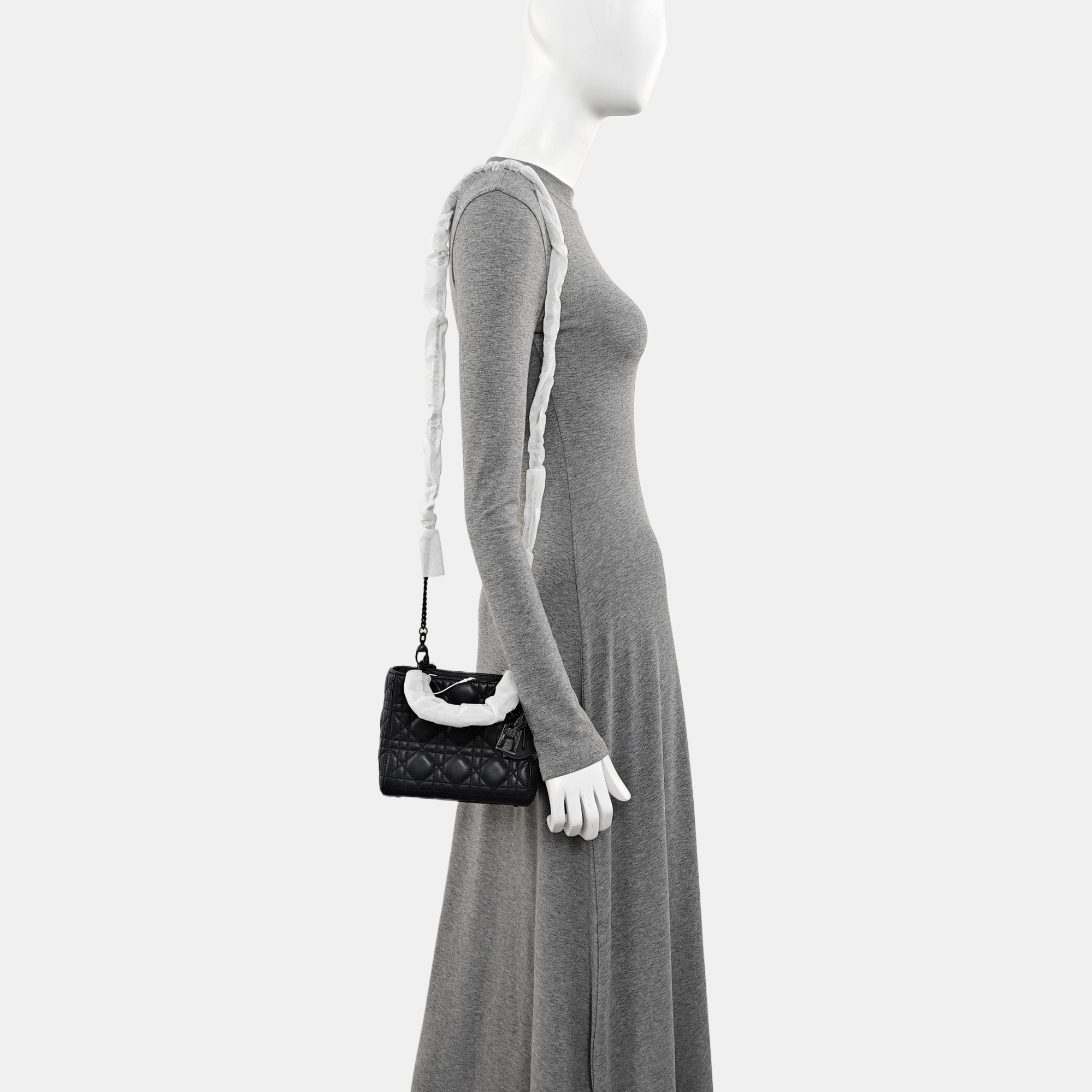 Lady Dior Mini Cannage Calfskin Black