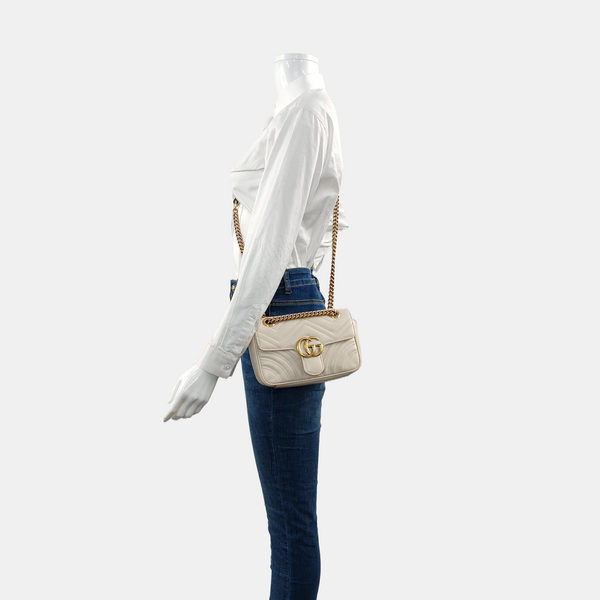 GG Marmont Small Quilted Calfskin White