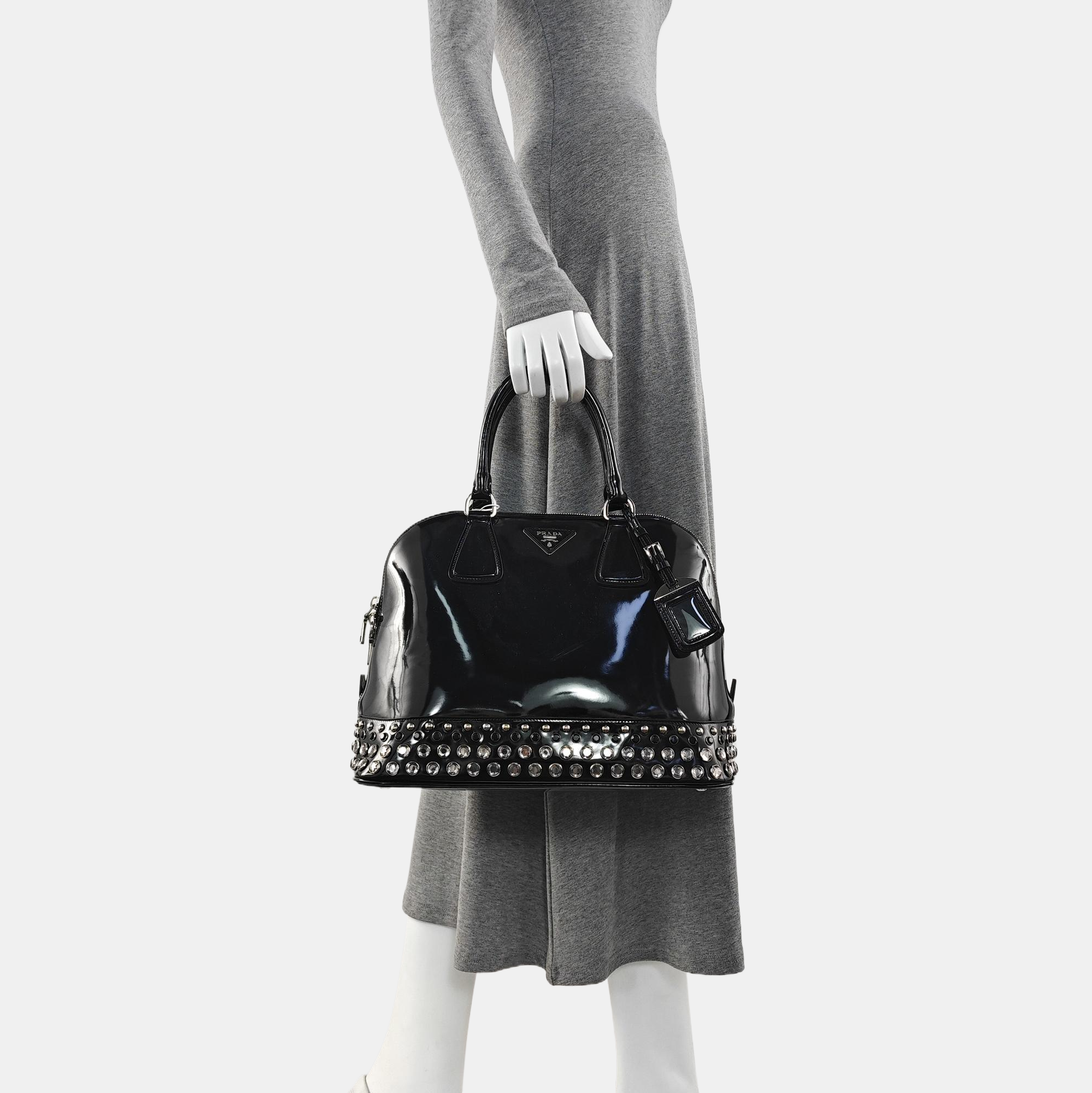 Patent Leather Top Handle Bag Black
