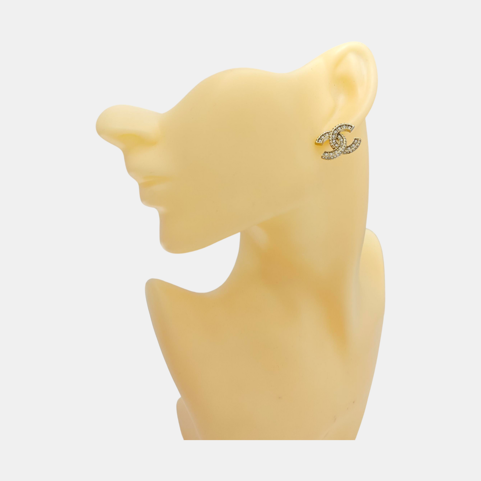 CC Logo Metal Gold Stud Earrings