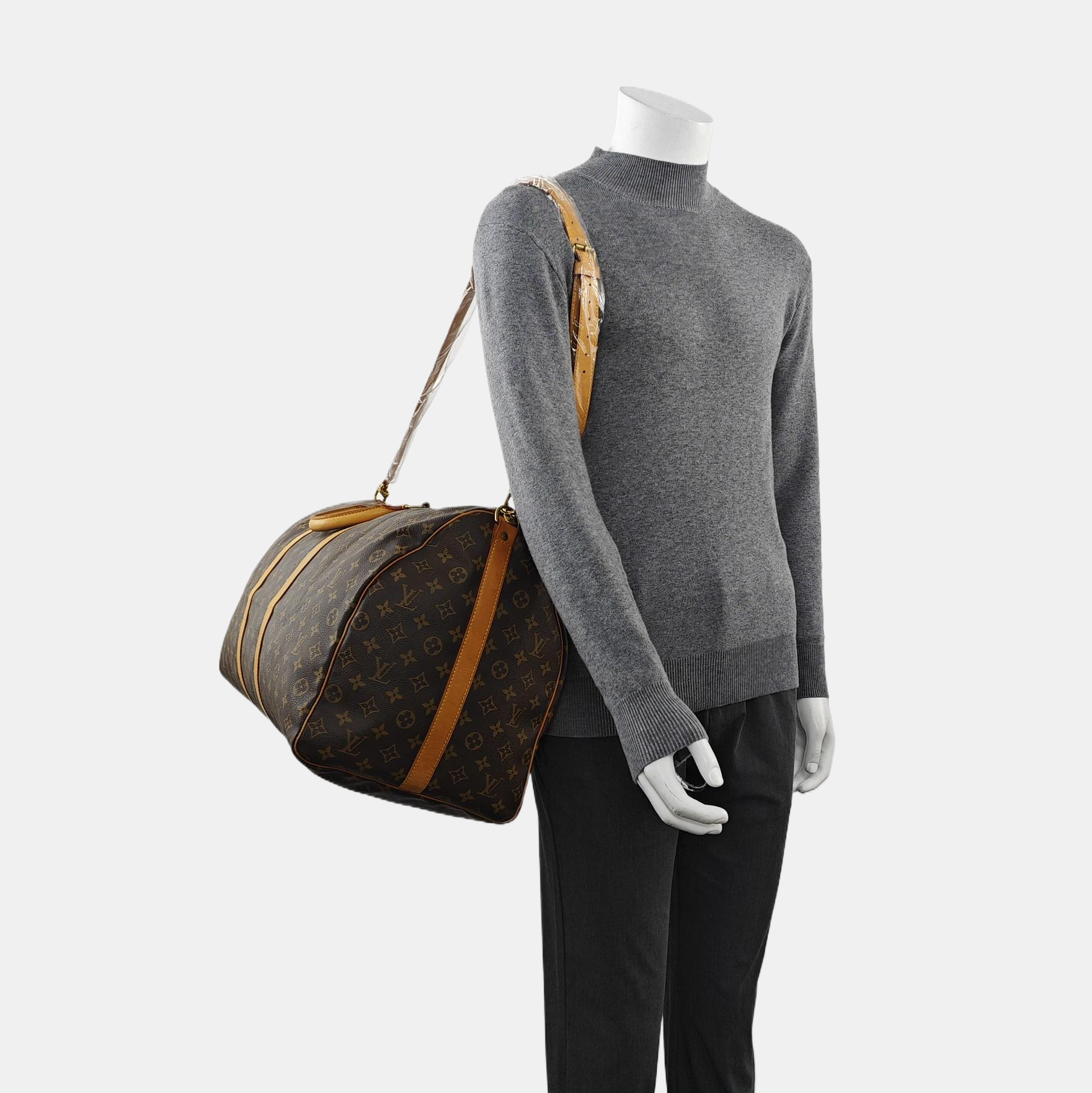 KEEPALL 60 Monogram Coated Canvas Brown