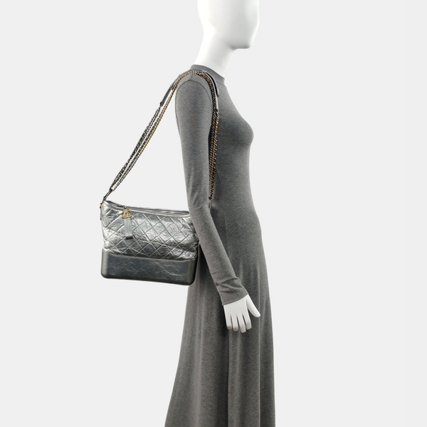 GABRIELLE Medium Quilted Calfskin Silver
