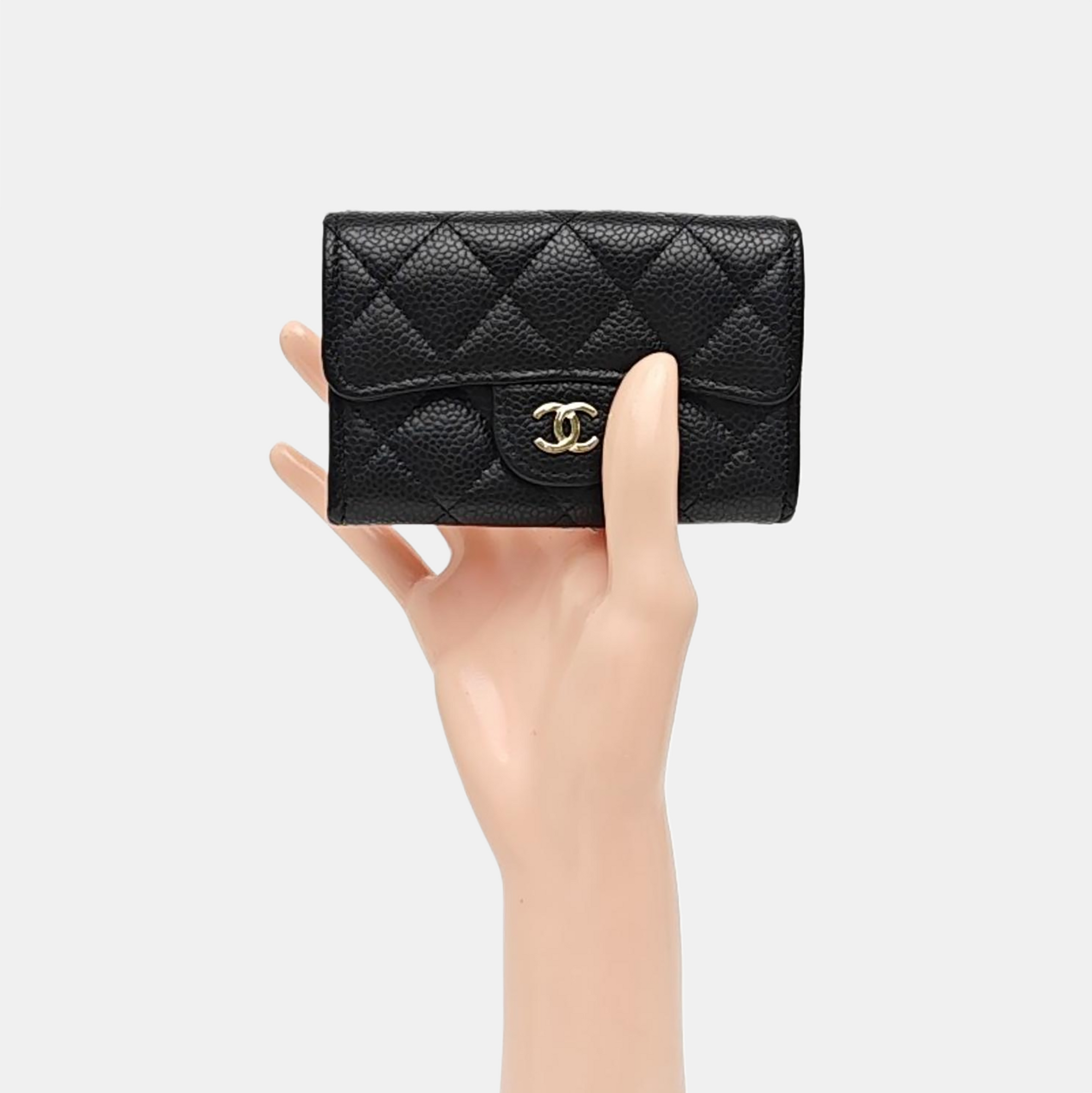 CLASSIC FLAP Quilted Grained Calfskin Black Card Holder