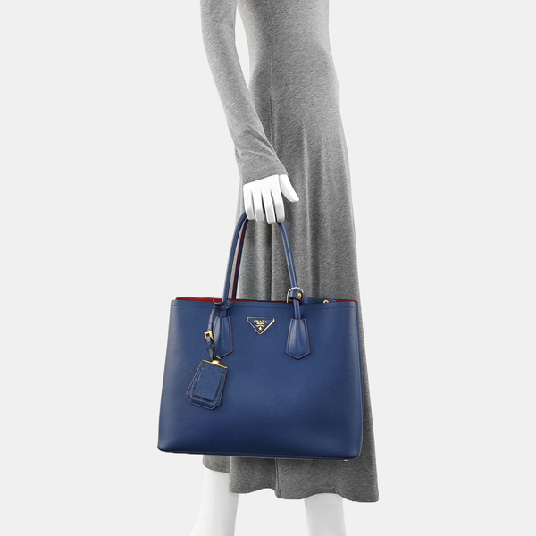 Double Large Saffiano Calfskin Blue