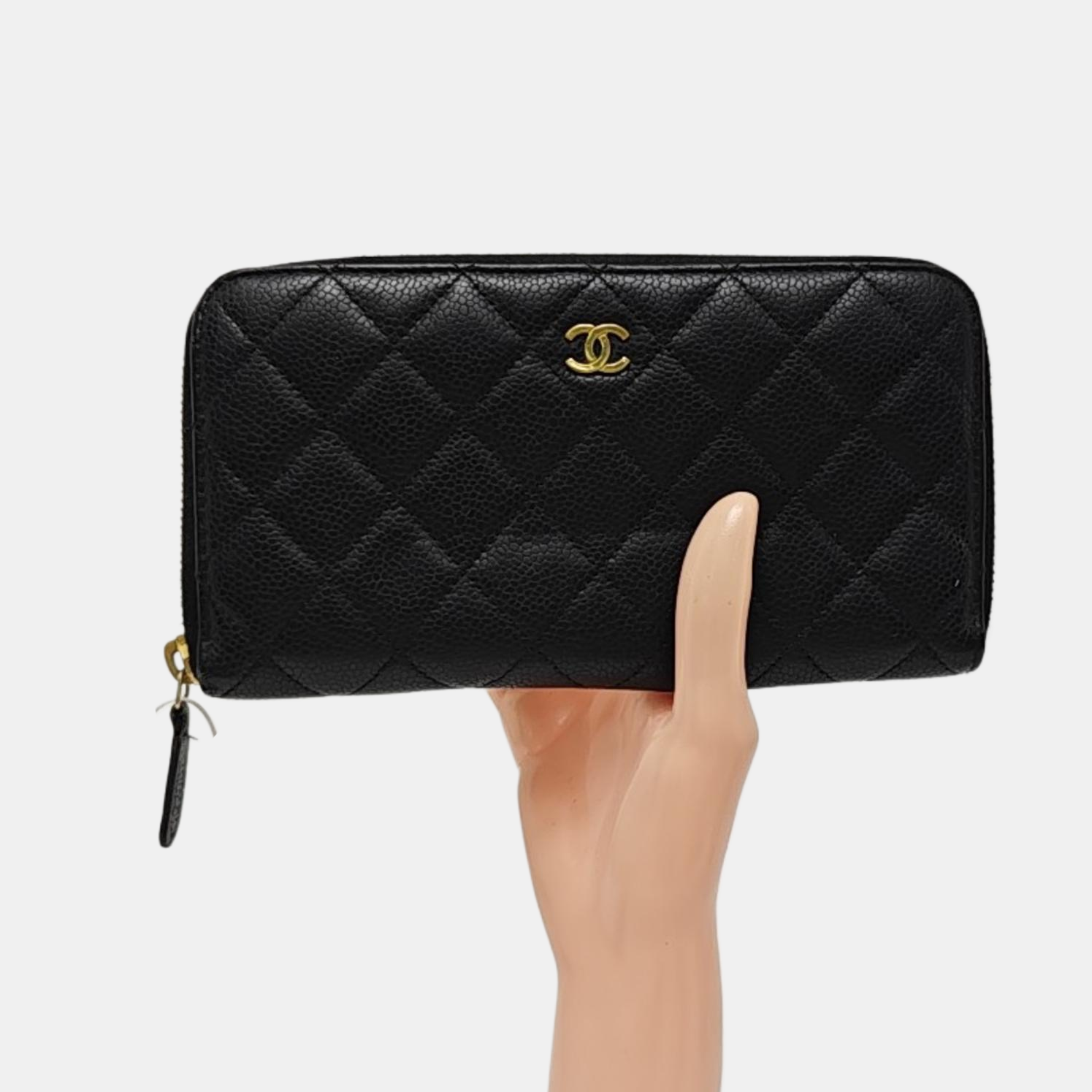 Quilted Grained Calfskin Wallet Black