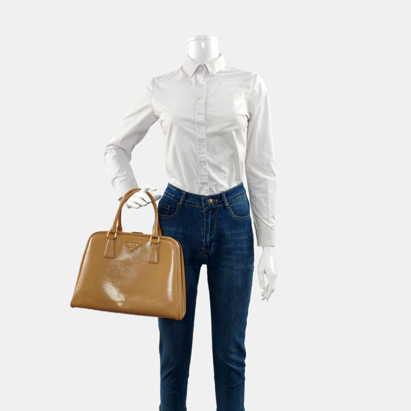 Saffiano Calfskin Top Handle Bag Beige