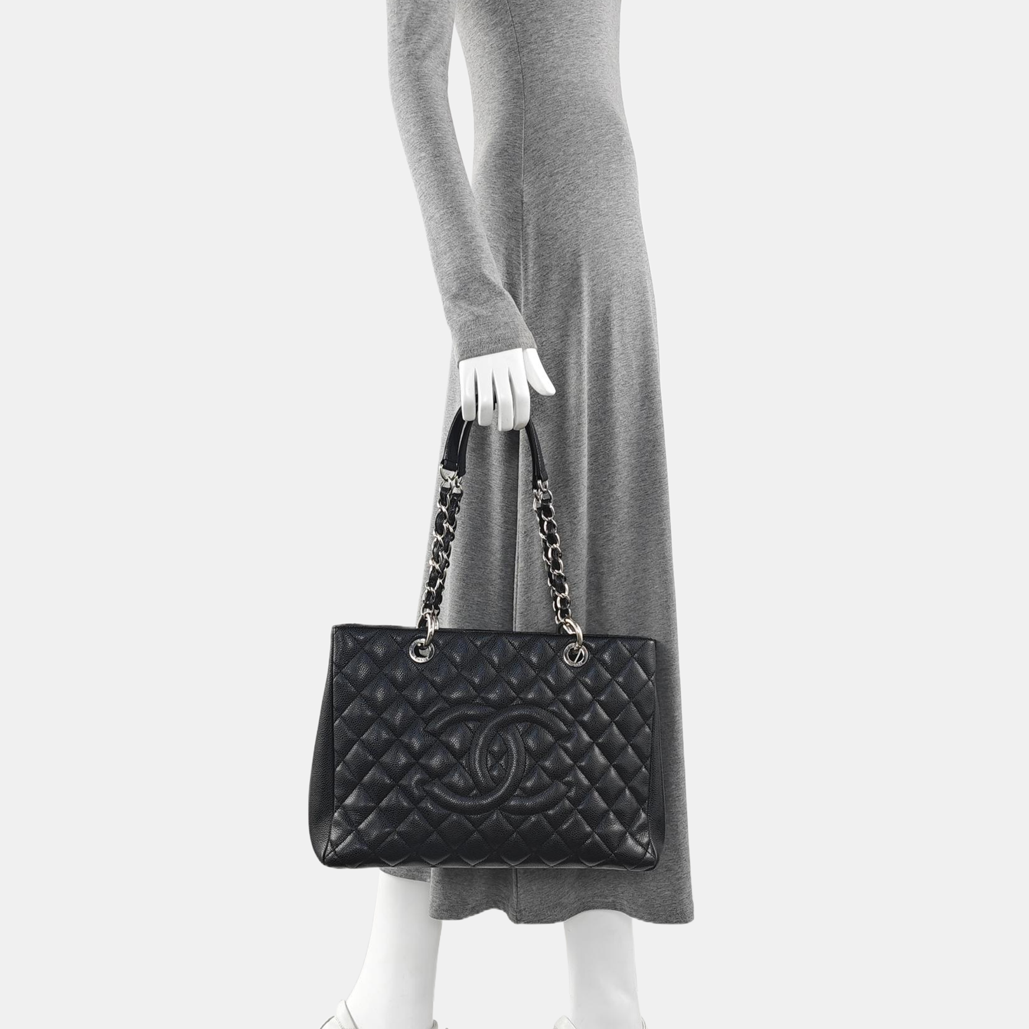 CHANEL GST Large Quilted Grained Calfskin Black