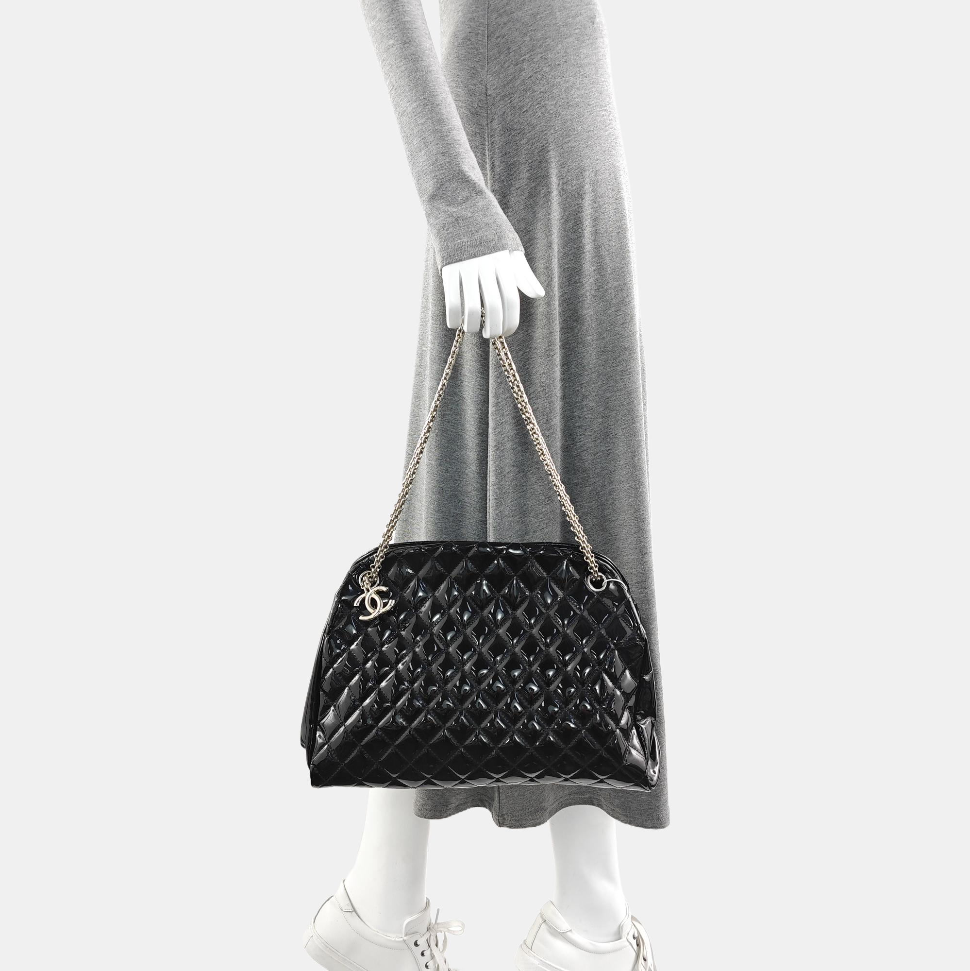 JUST MADEMOISELLE Large Quilted Patent Leather Black