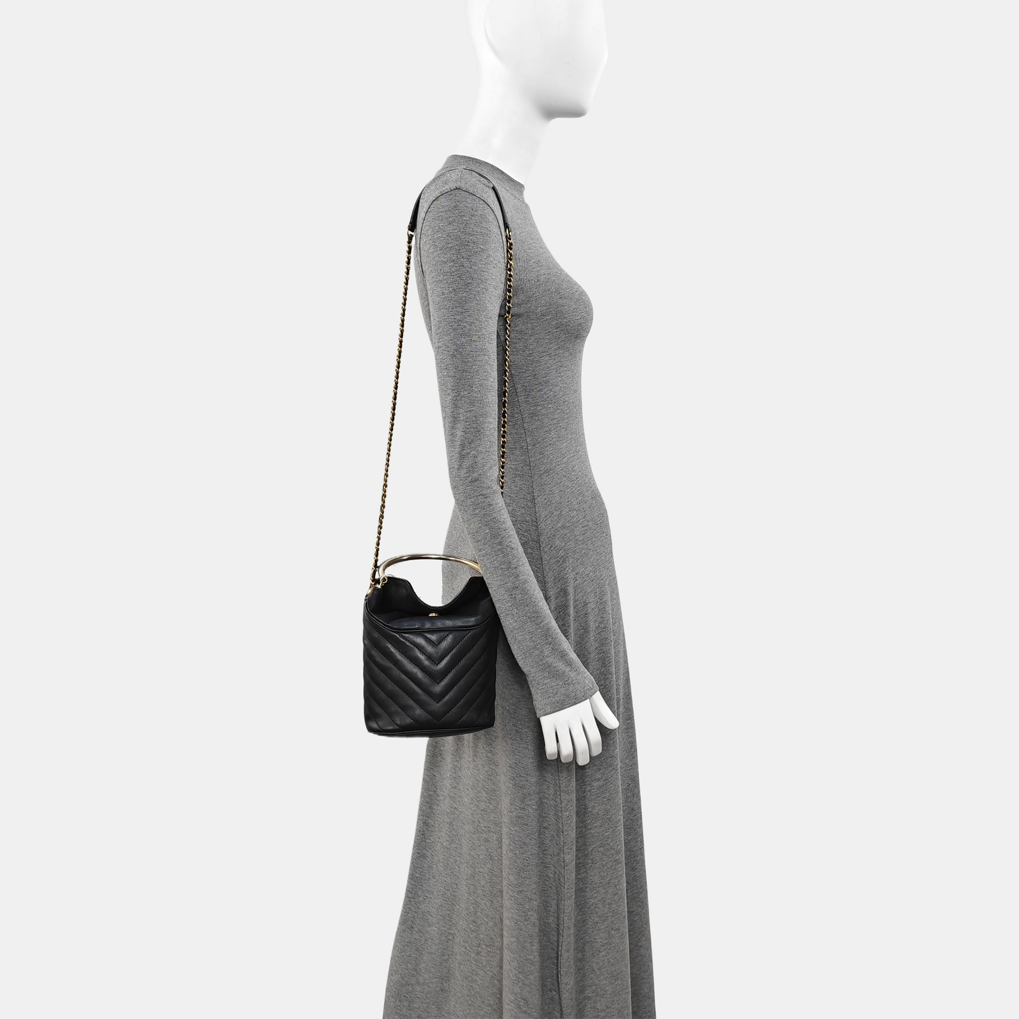 Quilted Lambskin Bucket Bag Black
