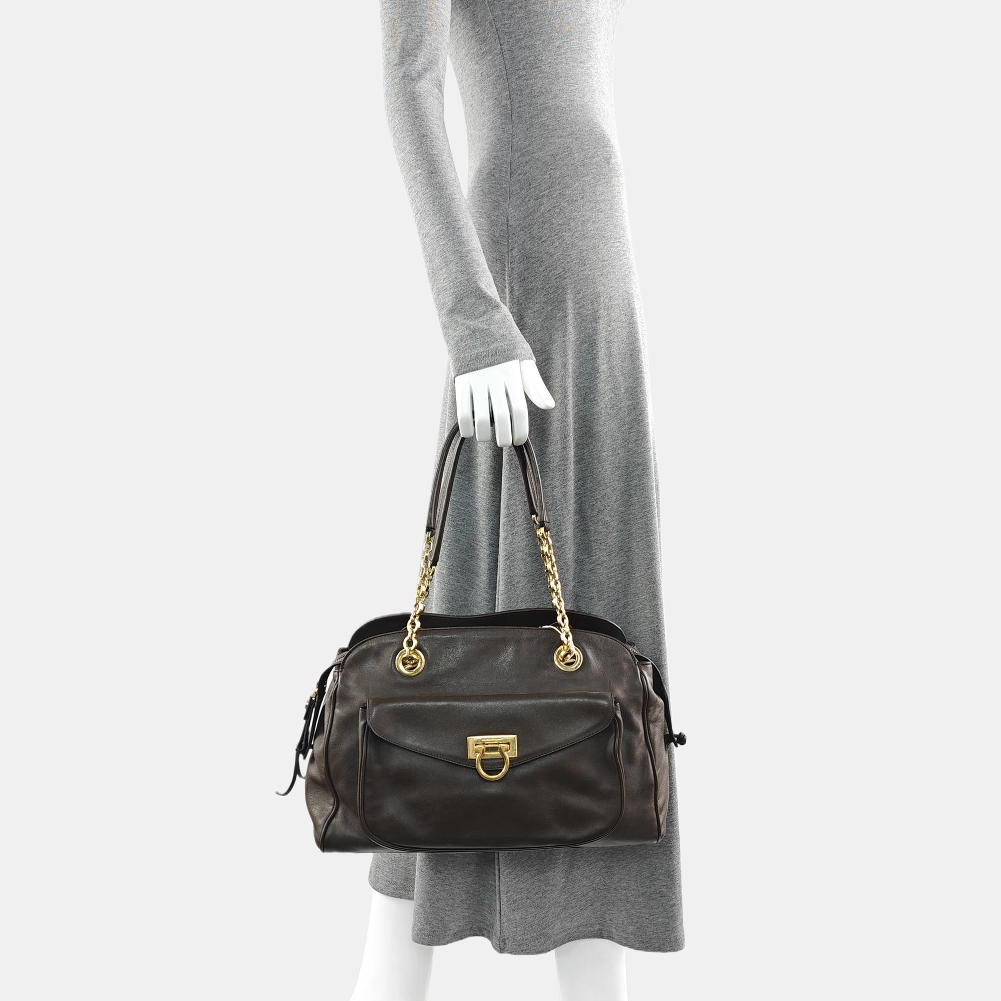 Calfskin Top Handle Bag Brown