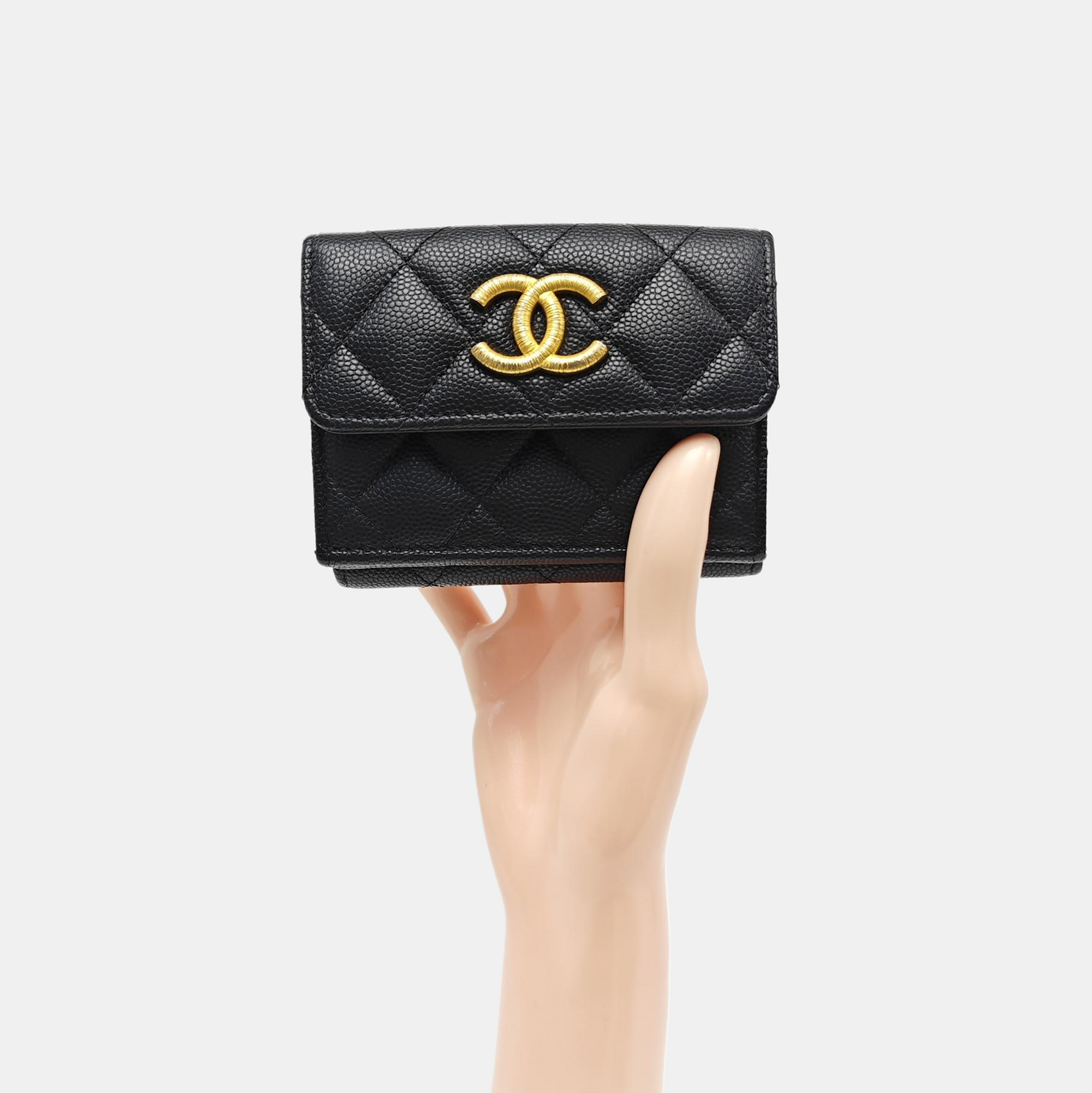 Quilted Grained Calfskin Wallet Black