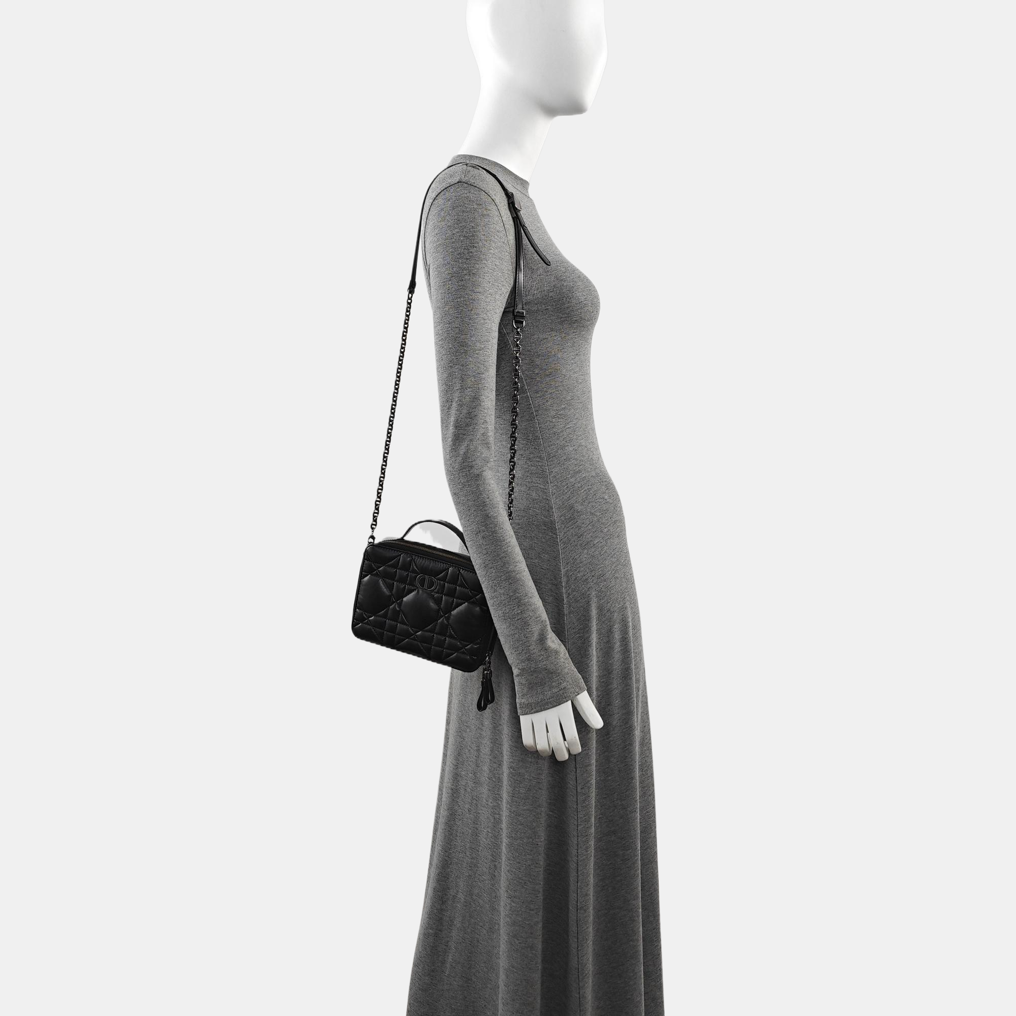 Cannage Calfskin Shoulder Bag Black