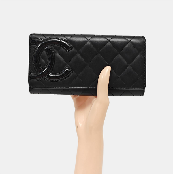 CAMBON Medium Quilted Calfskin Black Wallet