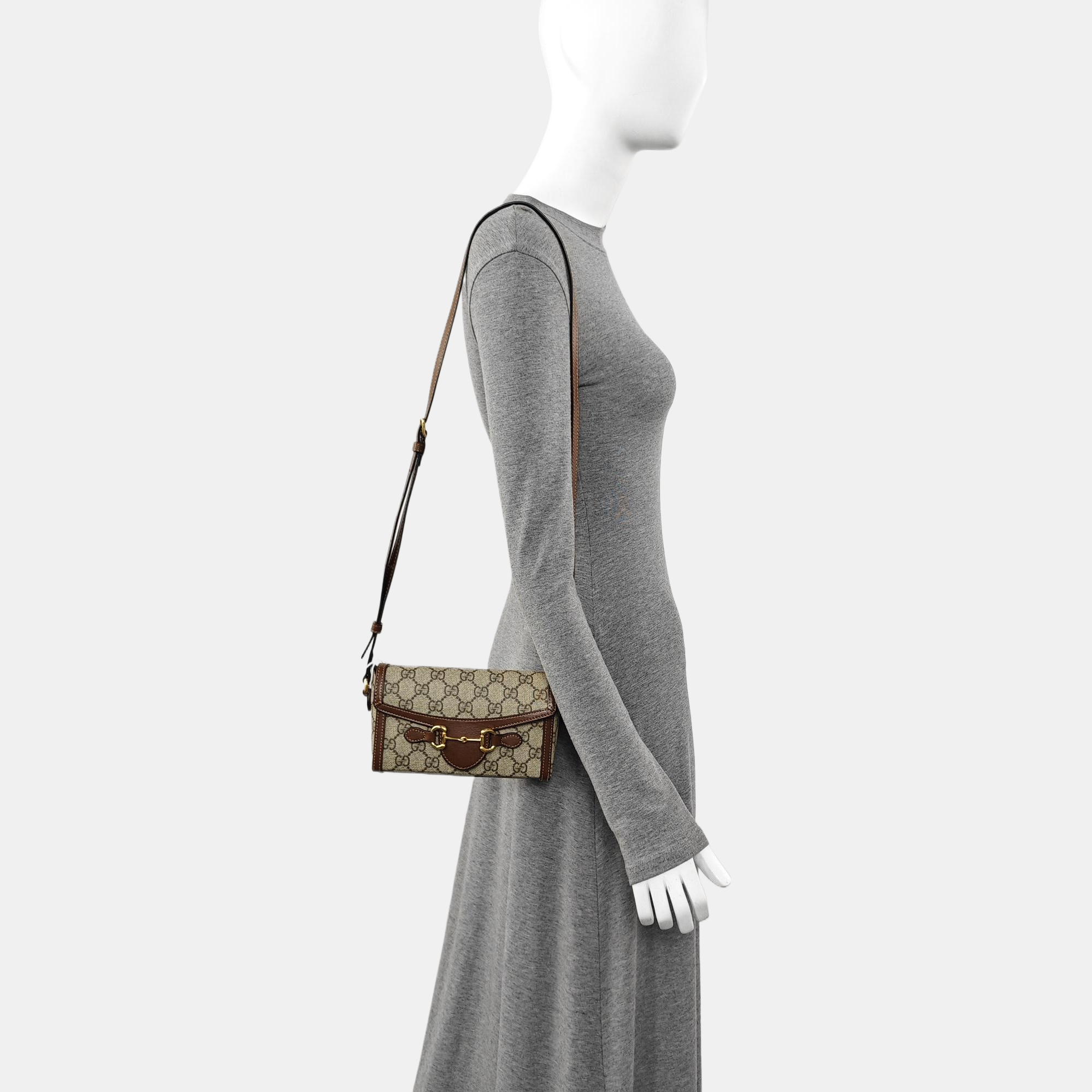Authenticated pre-owned  Horsebit 1955 Mini Monogram Coated Canvas Beige - Shoulder Bag at Looply