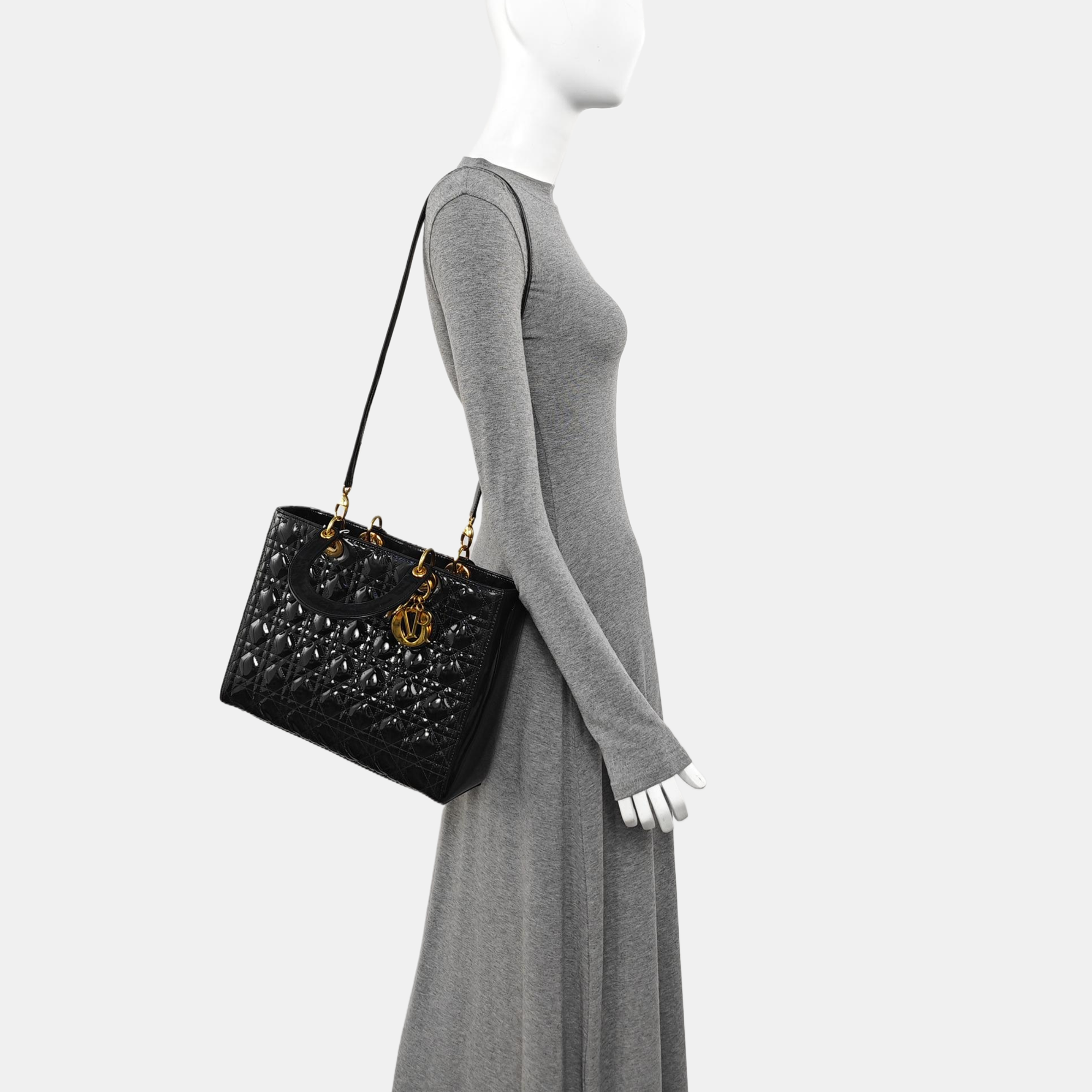 Lady Dior Large Patent Leather Black